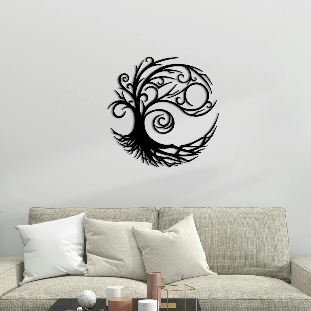 Decortie Black Tree Of Life Modern Metal Wall Decor 45X45 - Metal