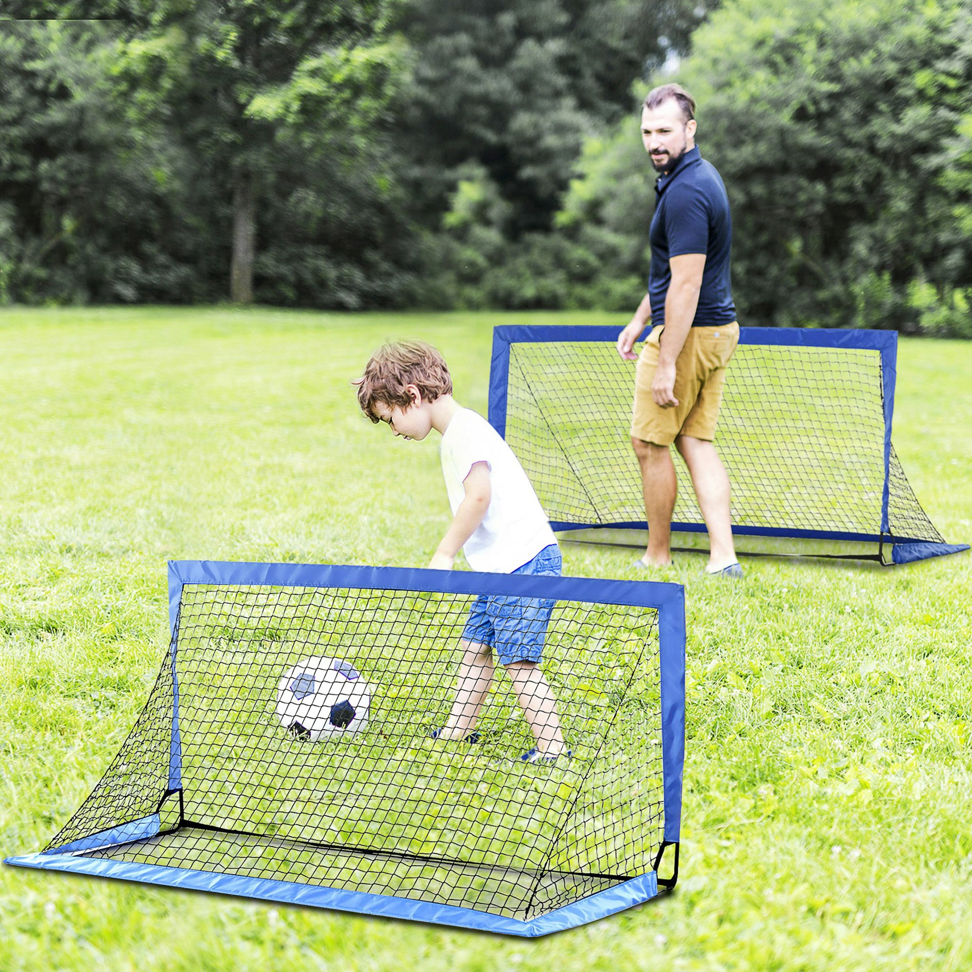 Homcom Blue Football Goal Folding Outdoor With All Weather Net 6'X3'