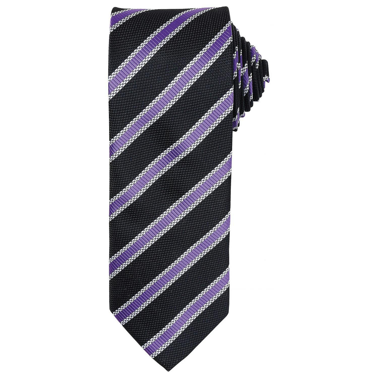 Premier (One Size, Black/Rich Violet) Mens Stripe Waffle Tie - Image 3