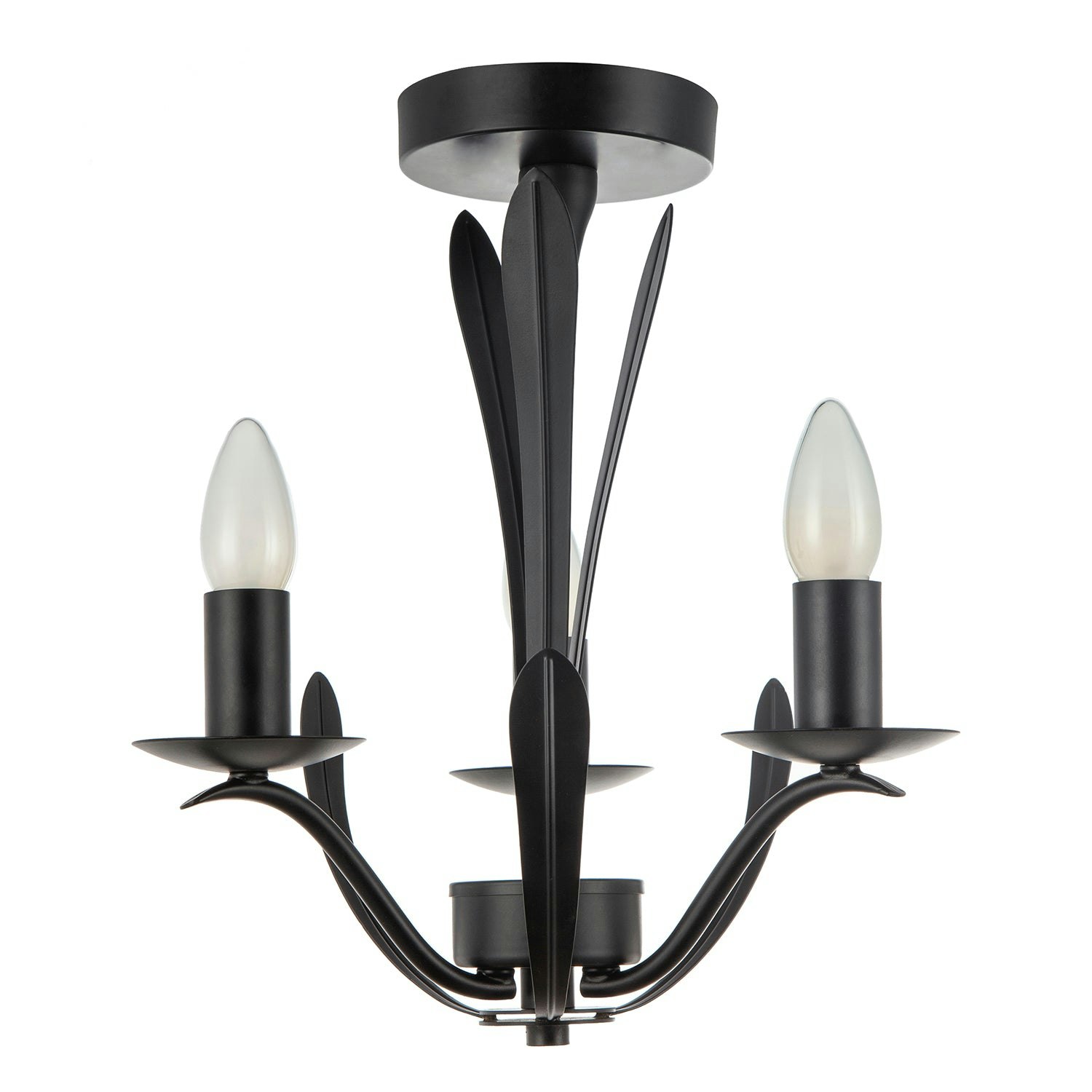 Happy Homewares Light/Black Traditional 3-Arm Ceiling In Matte With Metal Leaves