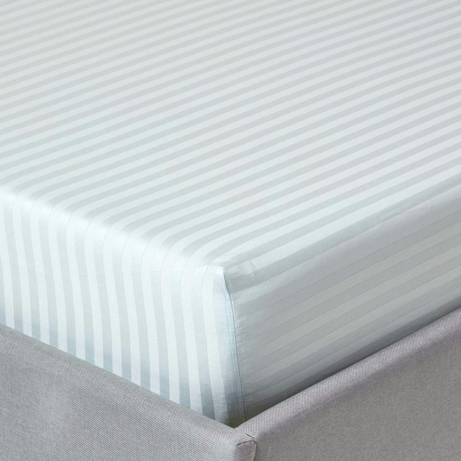 Rackhams Blue Silky 330 Tc Egyptian Cotton Satin Stripe Fitted Sheet – 30 Cm Deep - Super King