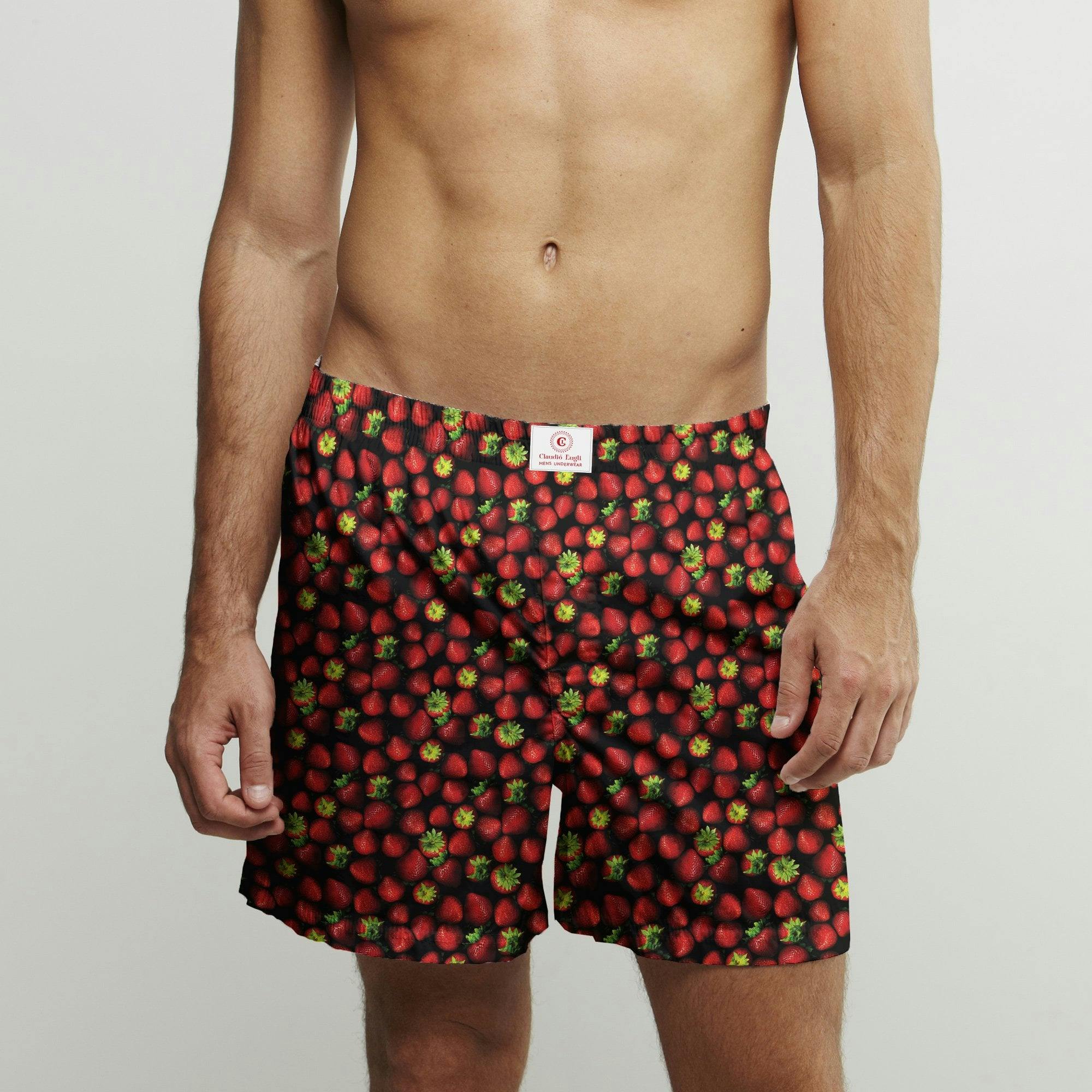 Claudio Lugli Black Strawberry Cotton Poplin Print Boxer Shorts - Xxl