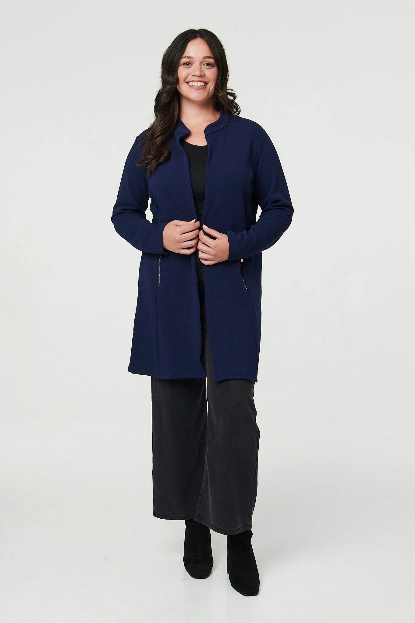 Izabel London Curve Open Front Longline Knit Jacket - 24 - Navy