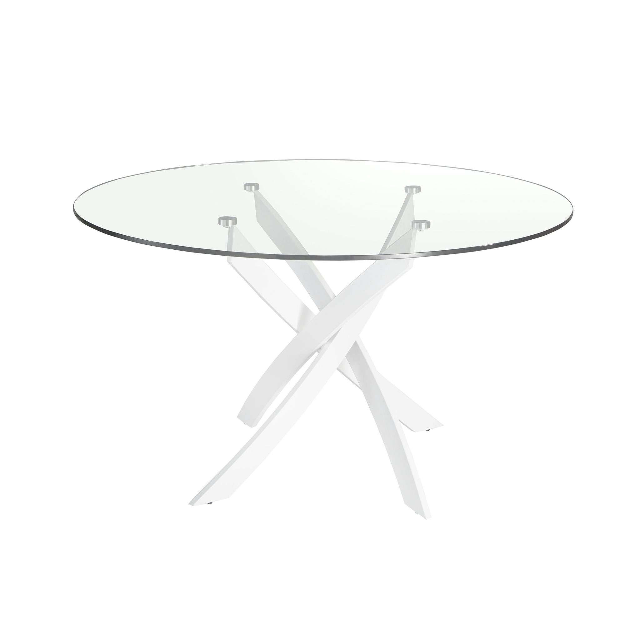 Angel Cerdá White Round Tempered Glass And Steel Dining Table 1138 - Ø120 X 75
