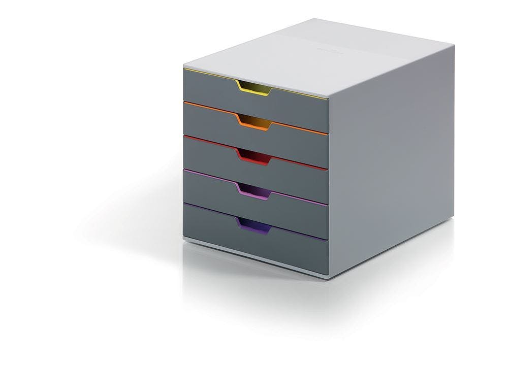 Durable Varicolor Desktop Organiser 5 Drawer Colour Coded Modular Storage | A4+