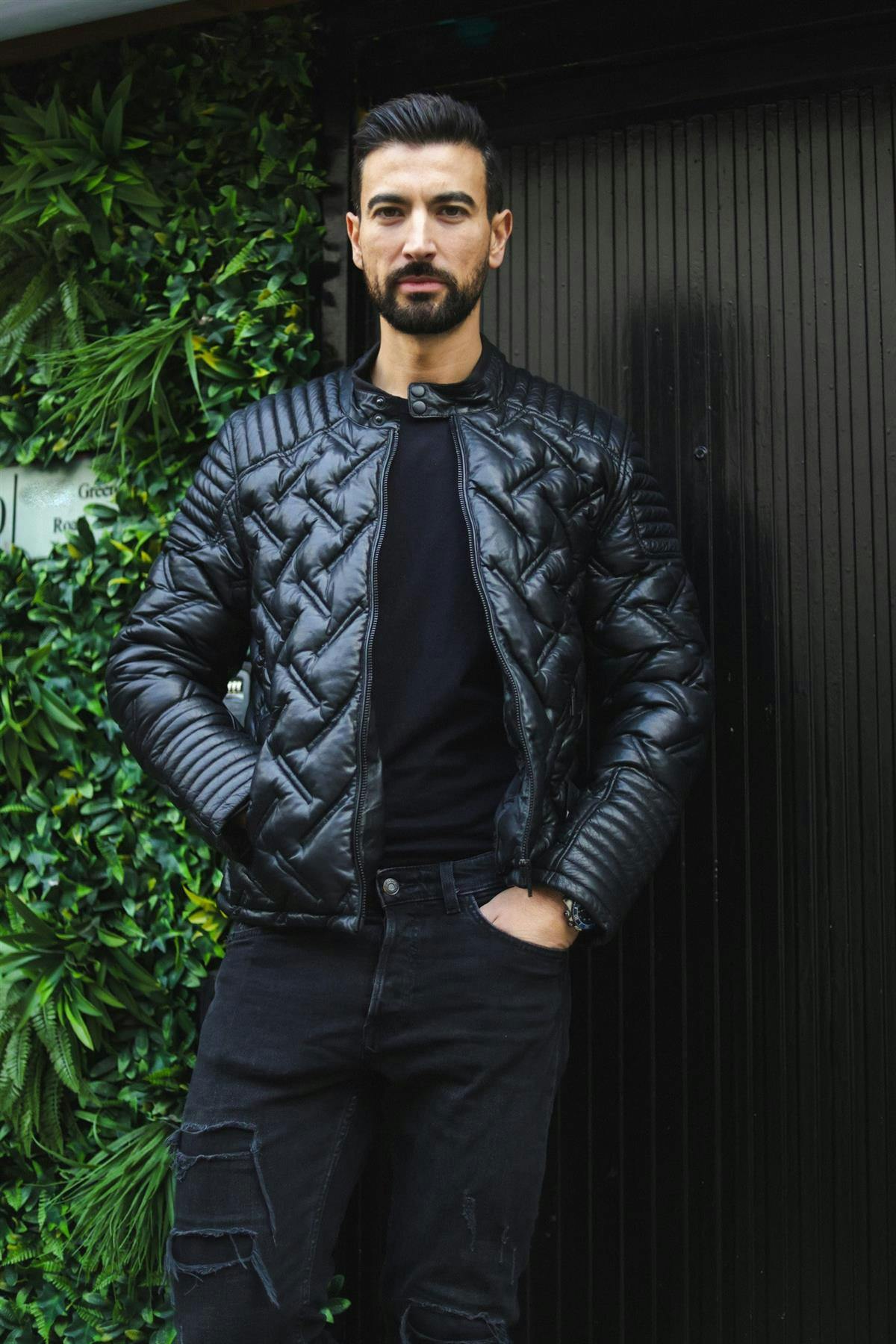 Infinity Leather Men's Black Puffer Leather Biker Jacket - Tilbury - Uk 3XL | Eu 56 | Us 46