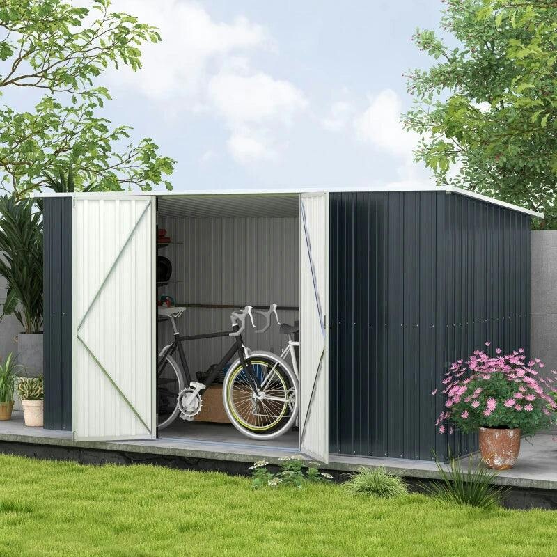 Outsunny 11 X 5.6Ft Galvanised Metal Garden Shed With Lockable Doors, Grey - Image 5