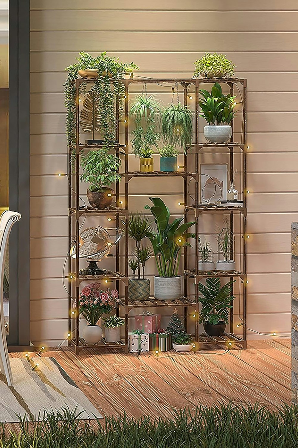 Rackhams Brown Multi-Tier Wood Plant Stand Flower Display Shelf