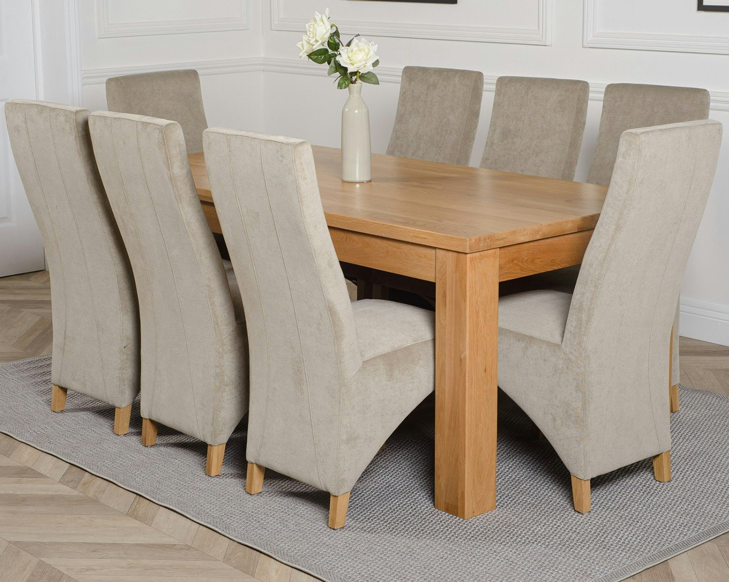 That's Furniture Grey Dakota Large Oak Dining Table With Lola Fabric Chairs - 8 Chairs