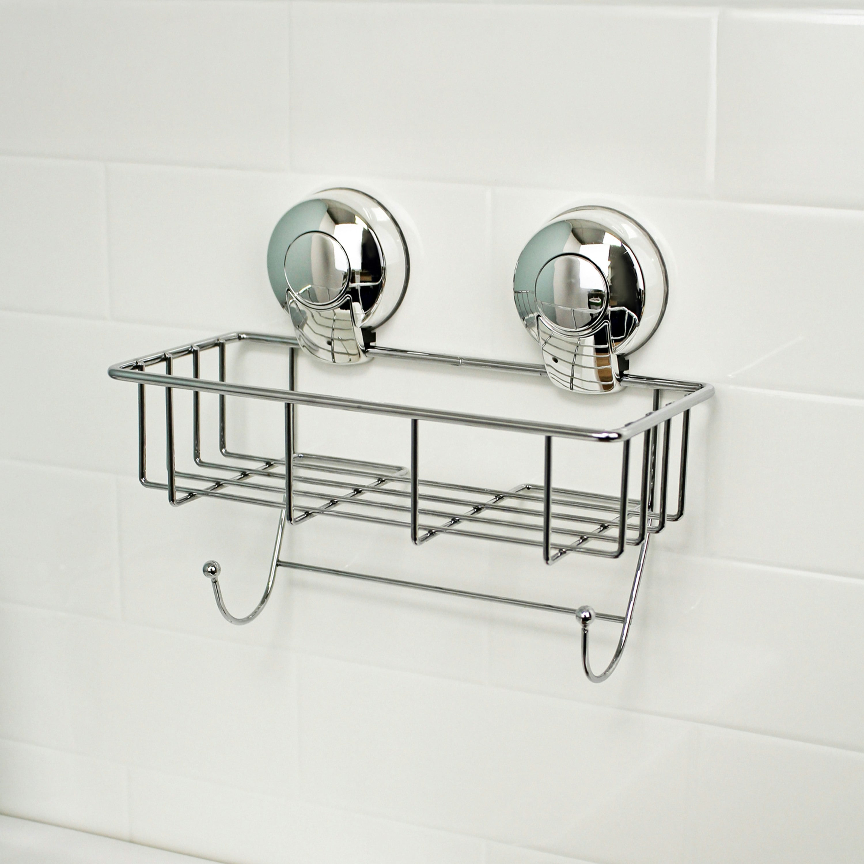 Showerdrape Red Suctionloc Chrome Steel Suction Wall Mounted Sponge Basket