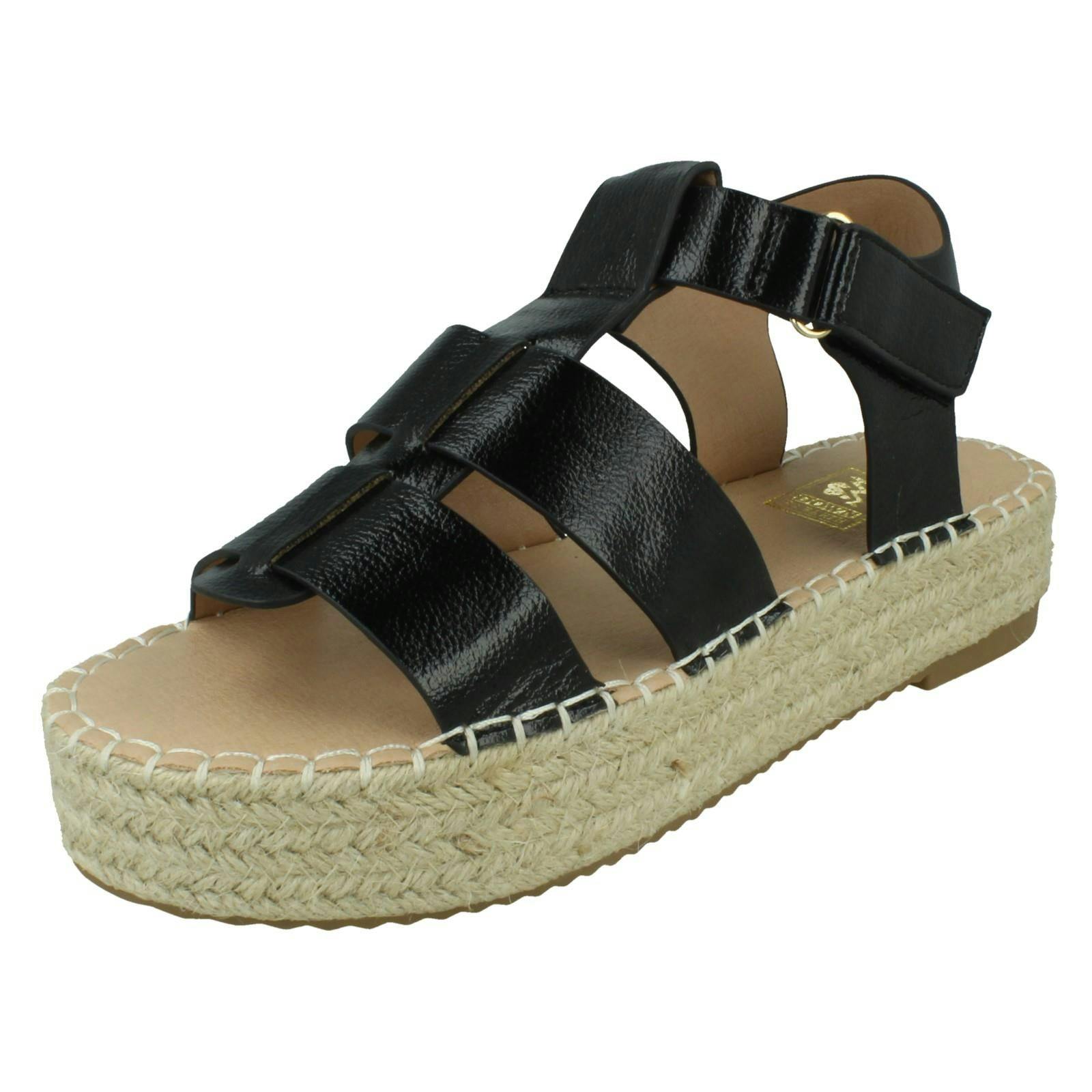Down To Earth Women's Black Gladiator Platform Espadrille With Ankle Strap F12084 - Uk 5