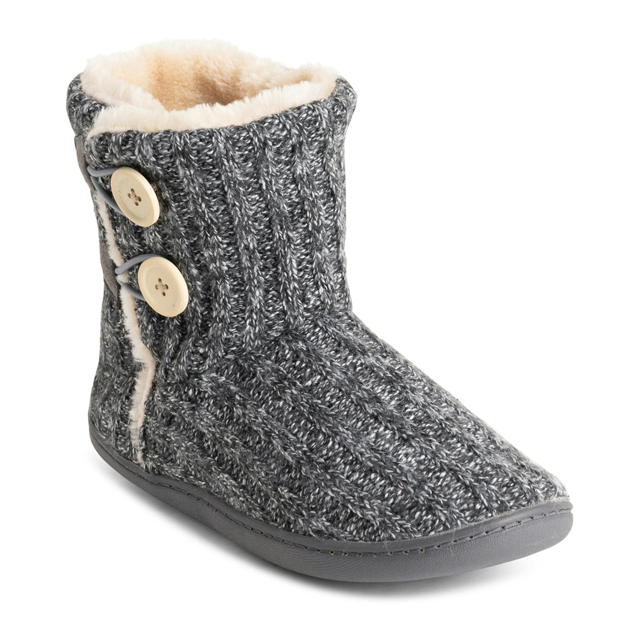 Viva Women's Grey Polar Memory Knitted Faux Fur Rubber Sole Winter Slippers - 7