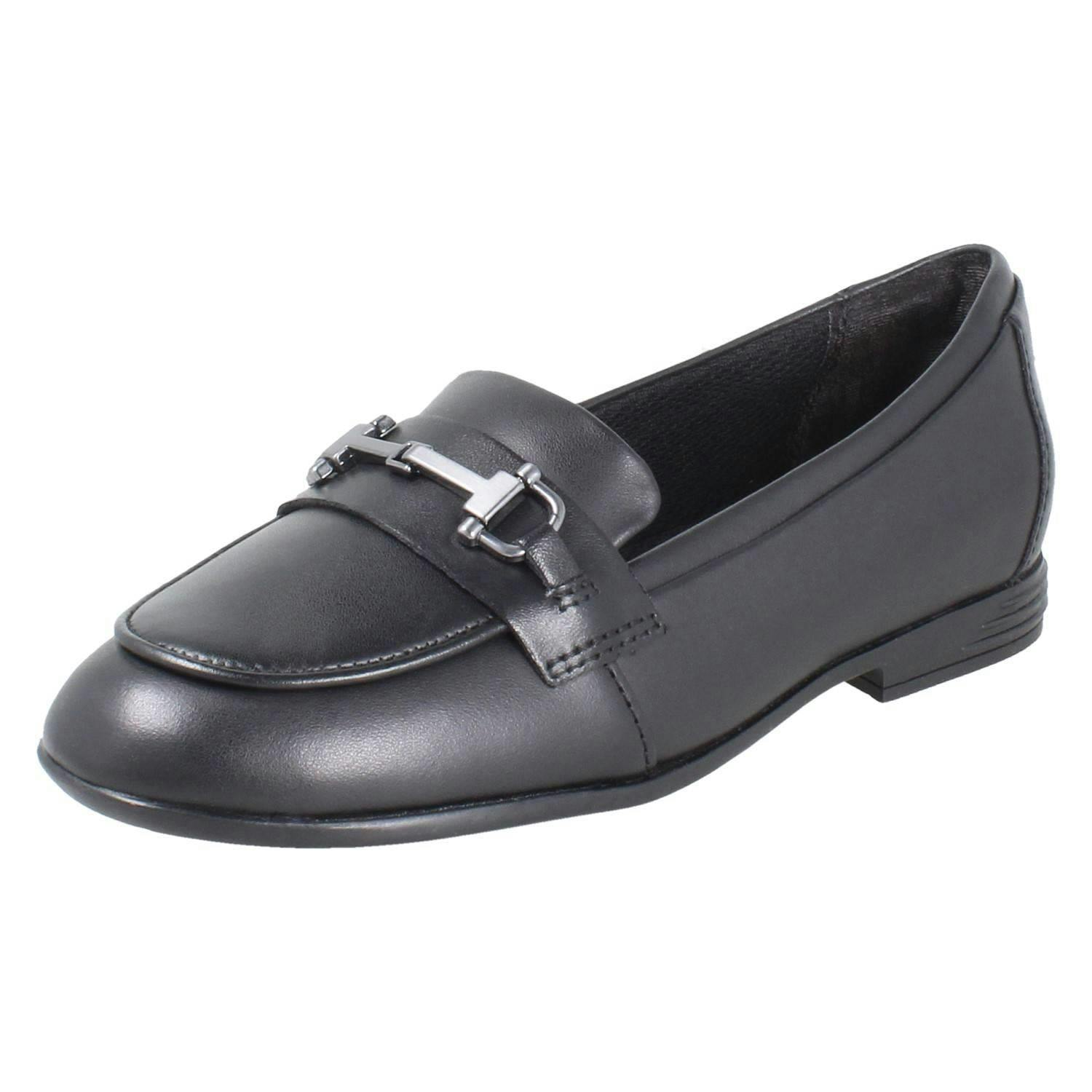 Clarks Girls Black Piped Edge Slip On Loafer School Shoes Finja Loafer - Leather - Uk 13.5 Child - F