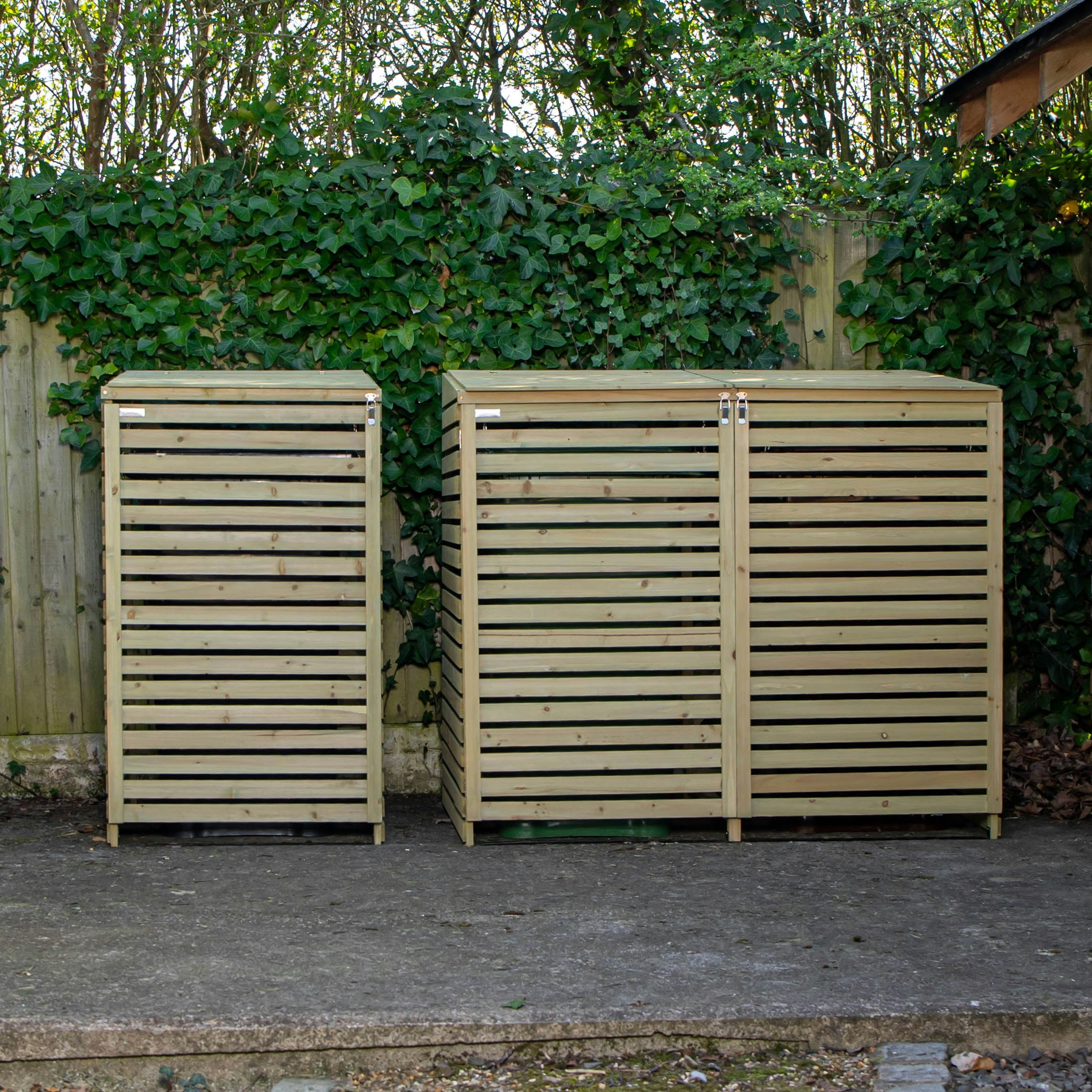 Rackhams 1.99M X 1.22M Large Wooden Outdoor Garden Triple Wheelie Bin Store Storage For 3 Bins - Bin Stores