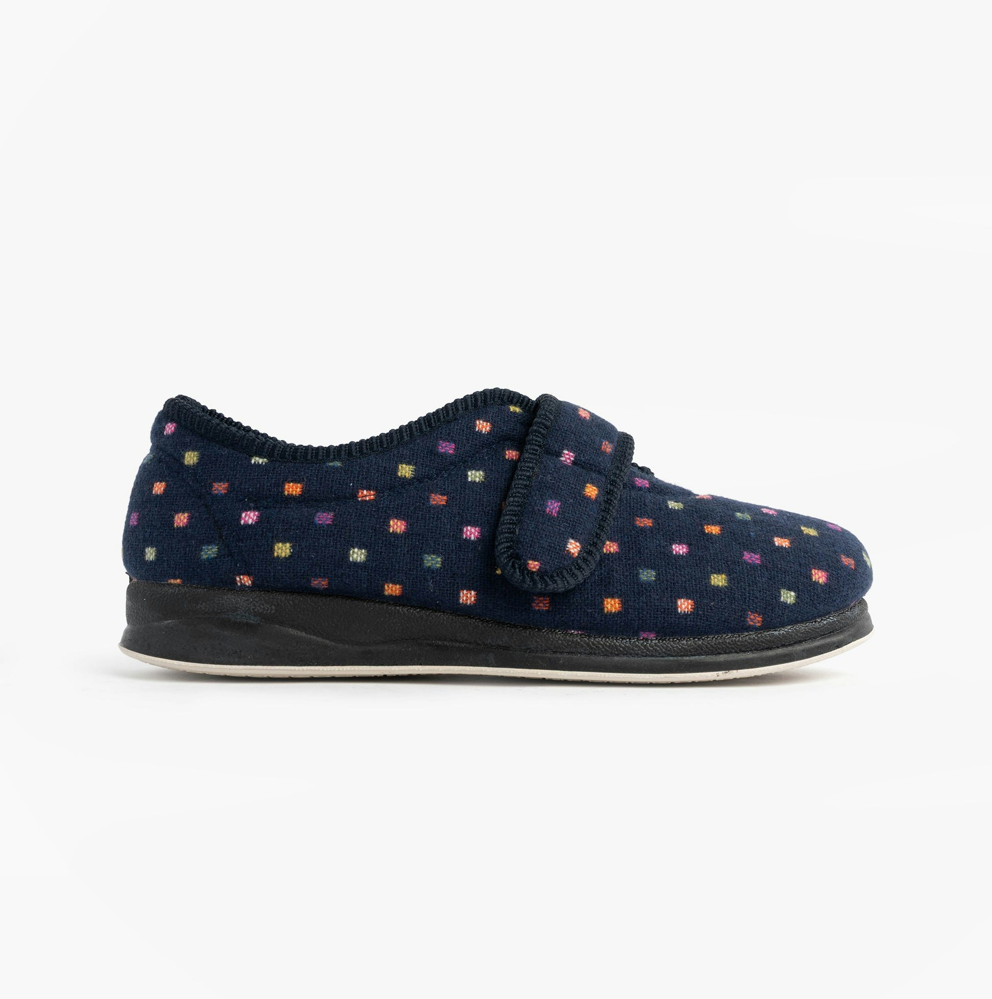 Padders Women's Camilla Touch Fasten Polka Dot Slippers Navy/Multi - Uk 4