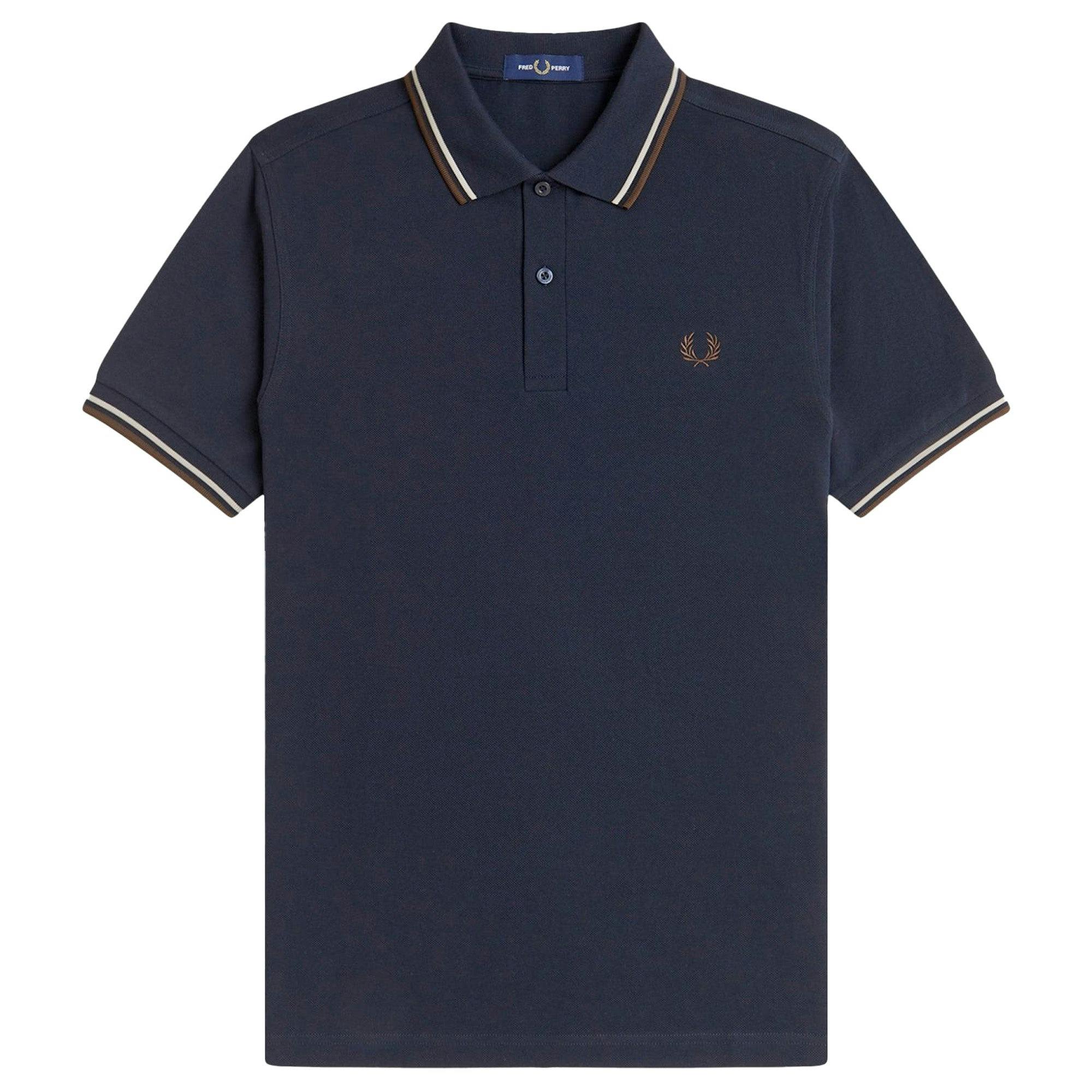 Fred Perry Twin Tipped Polo Shirt - Navy/Warm Oat/Burnt Tobacco - Small