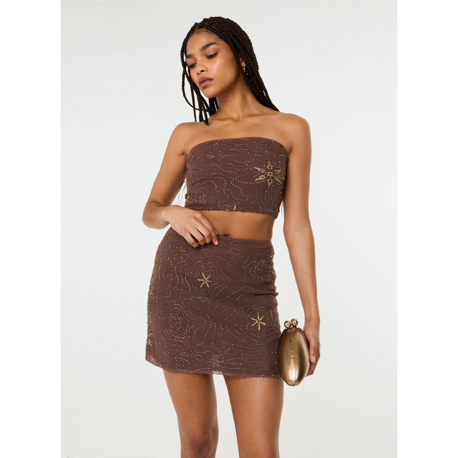 Pink Vanilla Pink/Brown Vanilla Sequin Embroidered Bandeau Top - L
