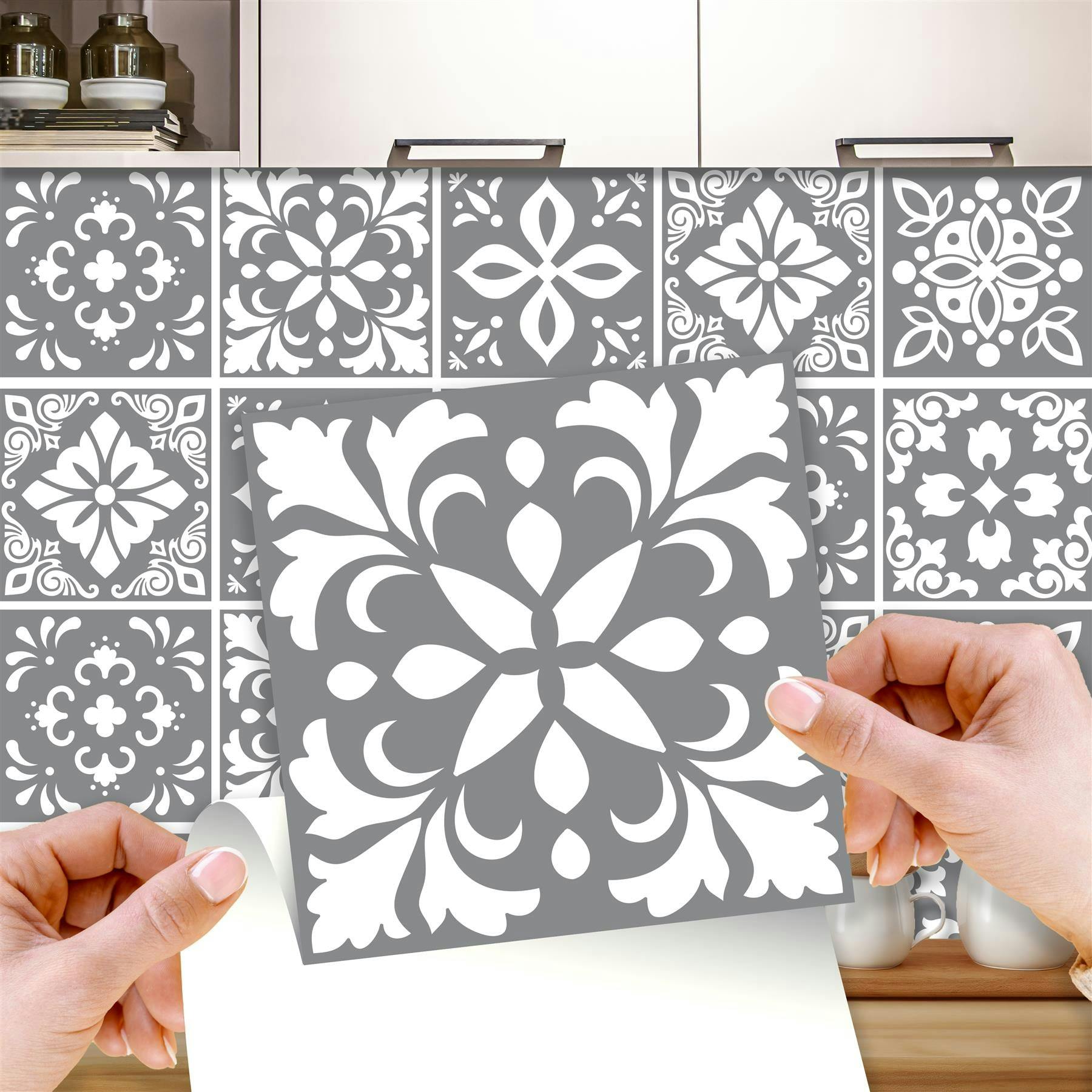 Walplus Dark/Grey Wt1557 - Banc's Cement Spanish Wall Tile Sticker Set - 15 Cm X 15 Cm - 24 Pcs