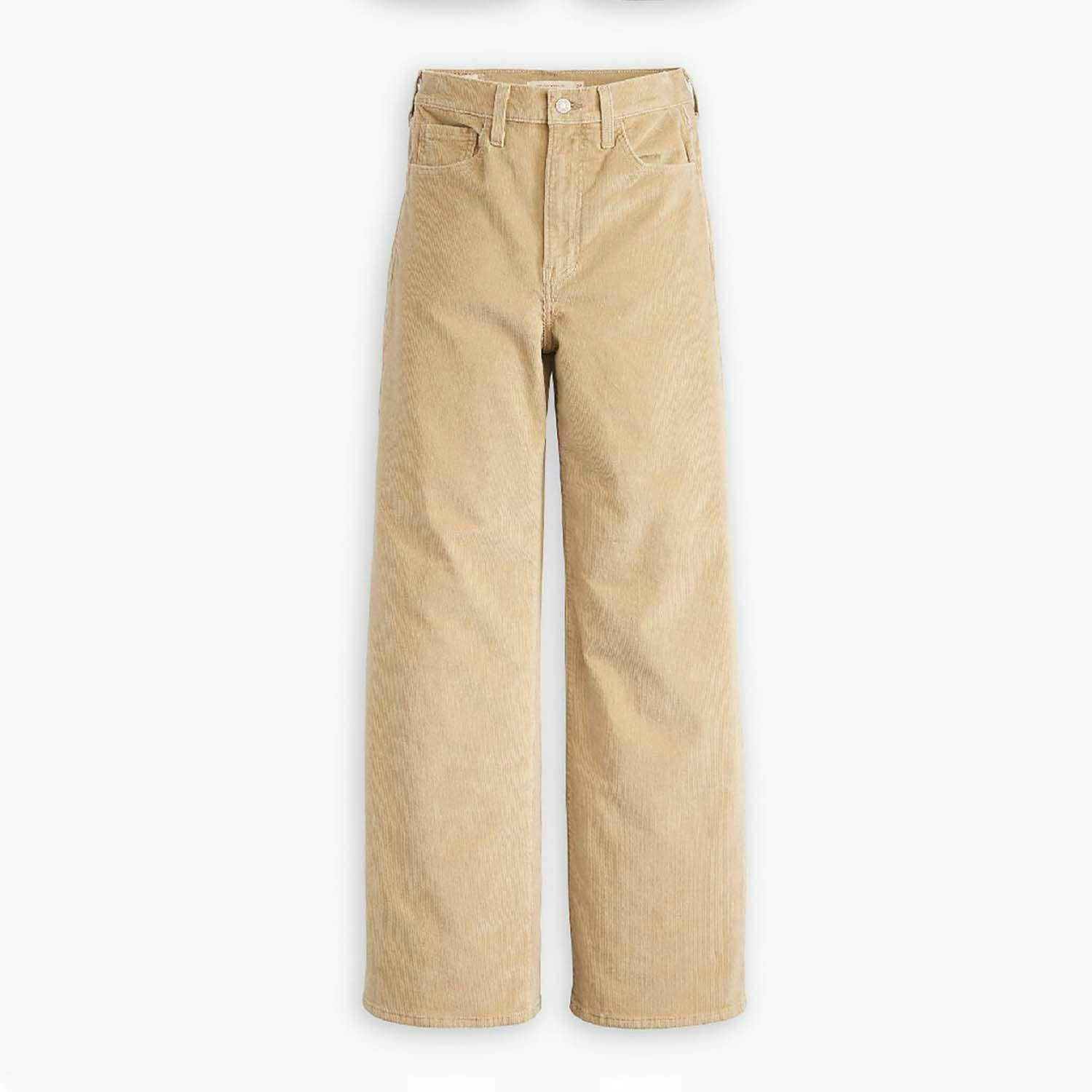 Levis Women's Beige Ribcage Wide Leg Trousers - 32R - 98% Cotton/2% Elastane