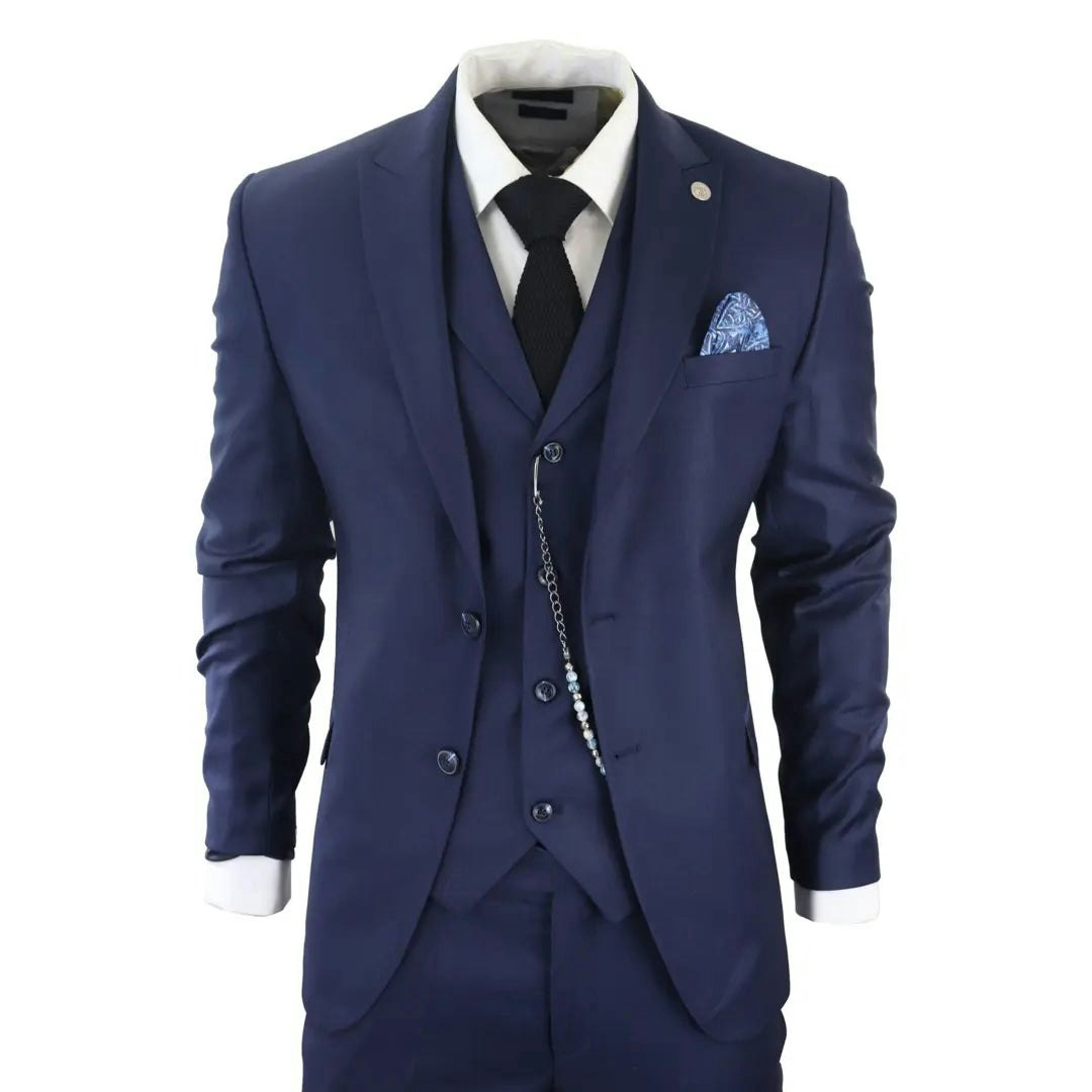Truclothing Men's Blue James - 3 Piece Navy Suit - 48" Jacket 42" Trousers
