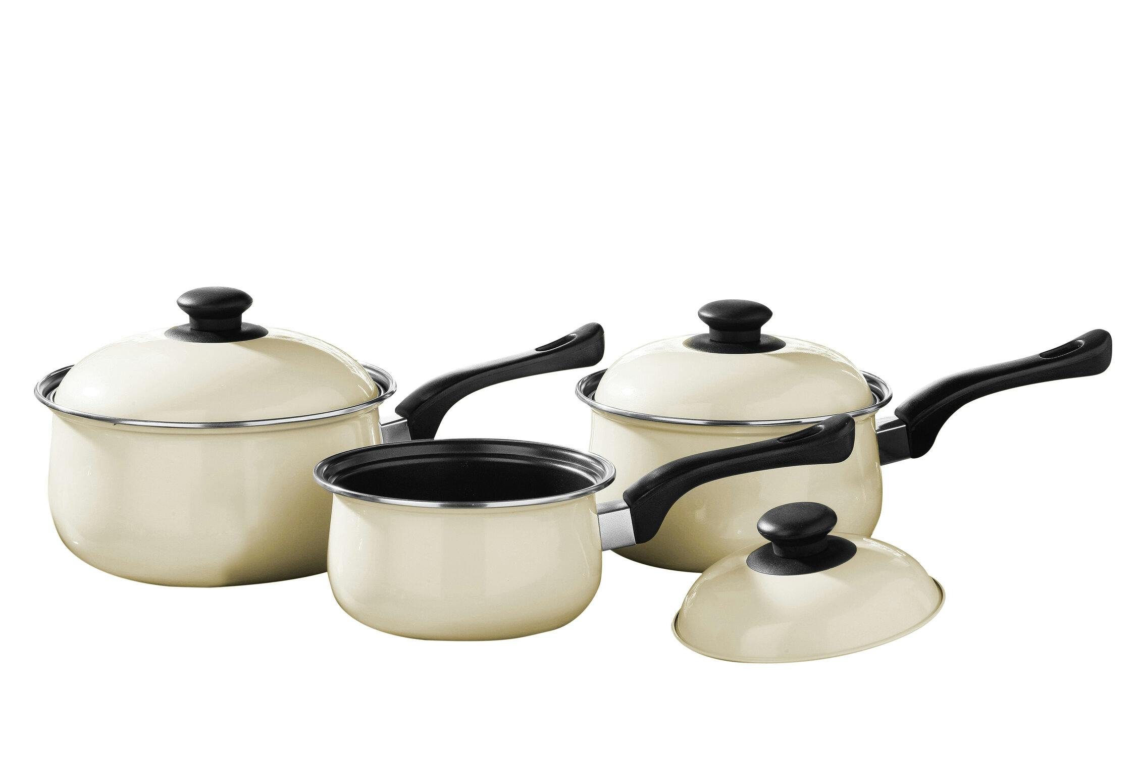Premier Housewares Pots And Pans Sets Non Stick Set Of 3 Alloy Black / Cream Cookware Everyday Use Kitchen Set Dishwasher Safe Cooking Pans With Lids - Image 4