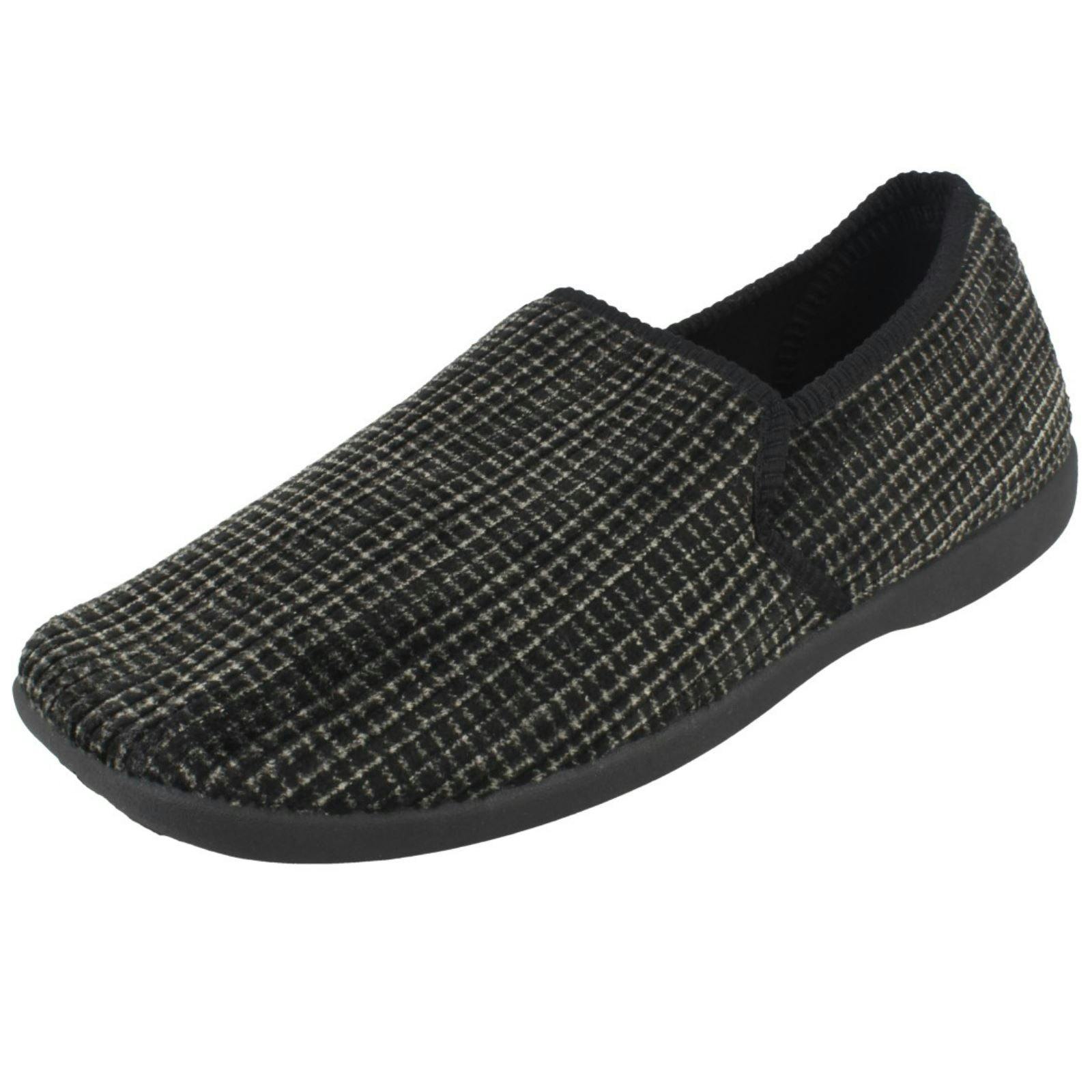 Spot On Men's Black Chequered Full Slipper X2034 - Uk 8