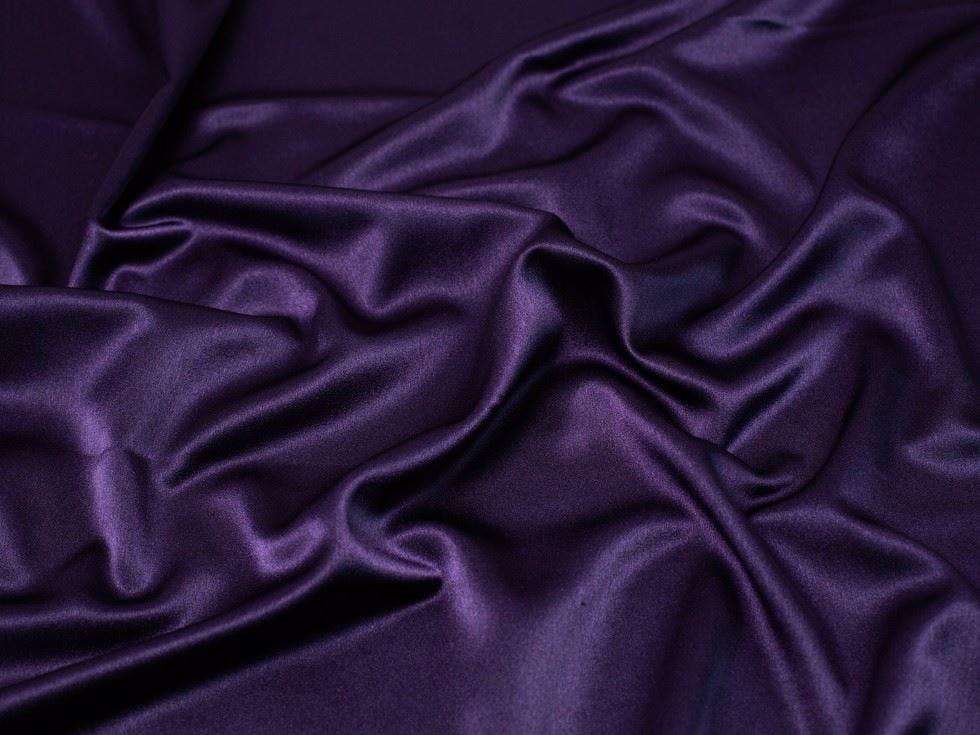 Minerva Core Range Light/Coral Minerva Prada Stretch Woven Satin Crepe Fabric - Plain Design Dressmaking Fabric, 150 Cm / 60" Wide - Per Metre - Aubergine