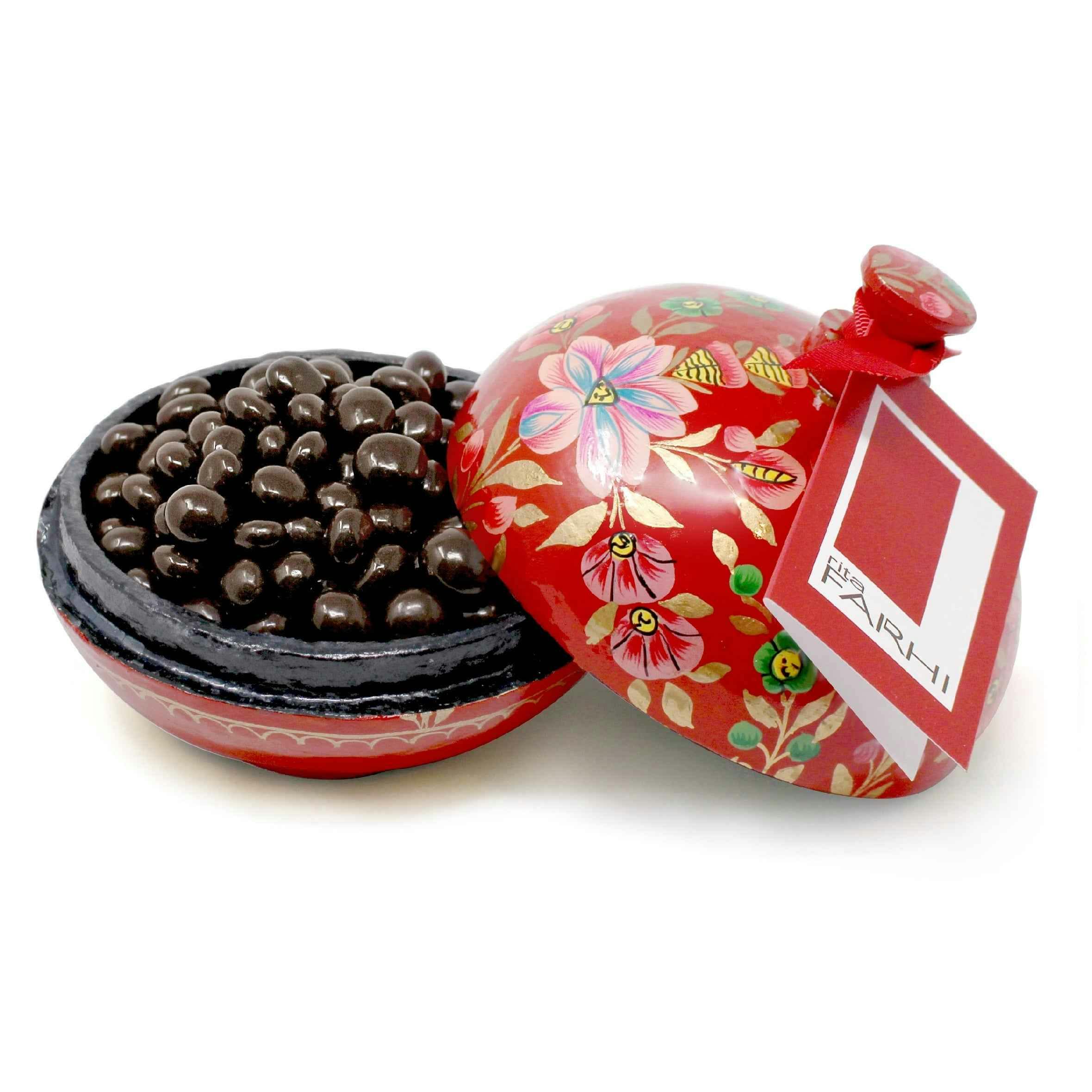 Rita Farhi Dark/Red Large Handmade Bonbonnière Filled With Chocolate Coated Coffee Beans, Palm Oil Free, 260G