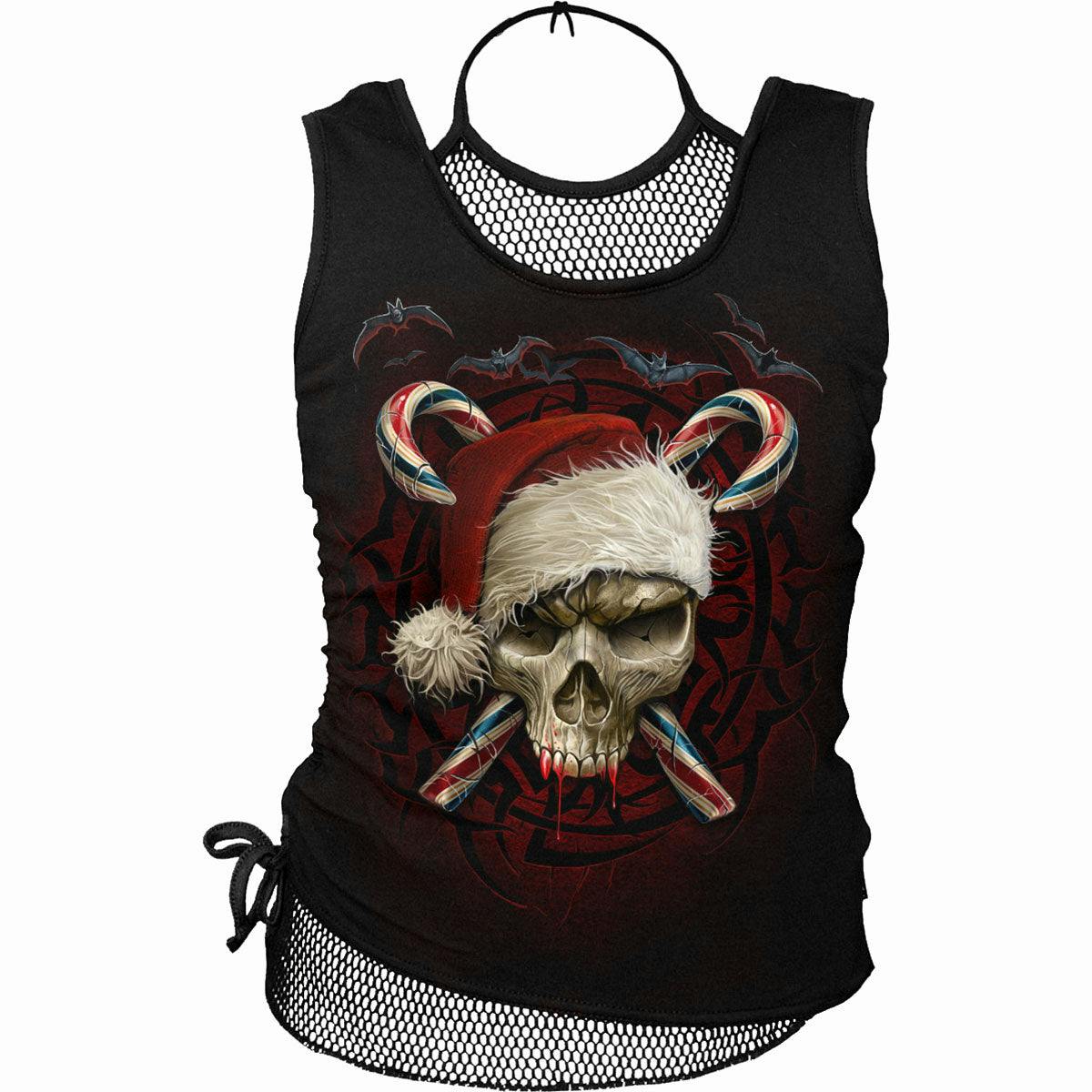 Spiral Direct Black Candy Cane Santa - 2In1 Neck Tie Mesh Top - Xl - Digital - Digital