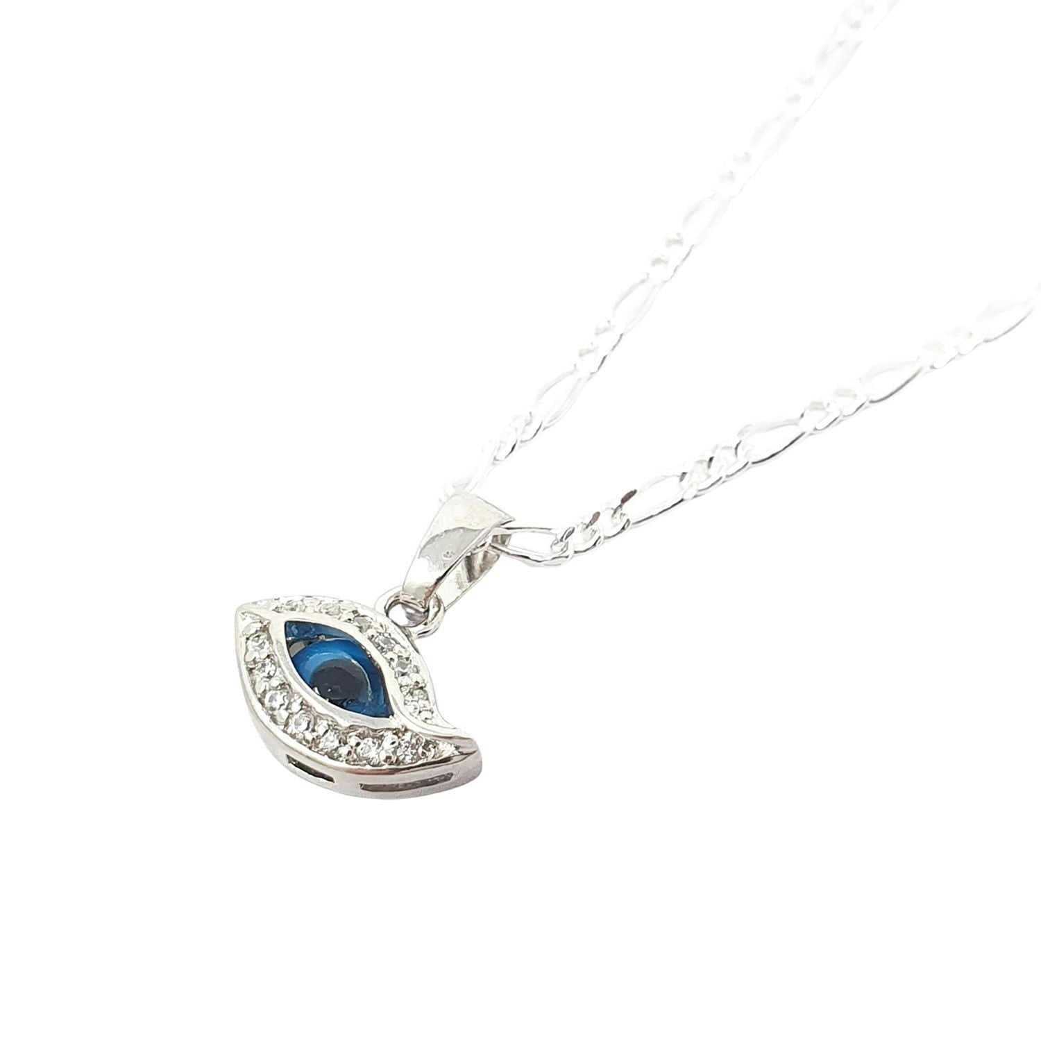 Harfi Blue/Silver Evil Eye Pendant Charm Sterling Necklace
