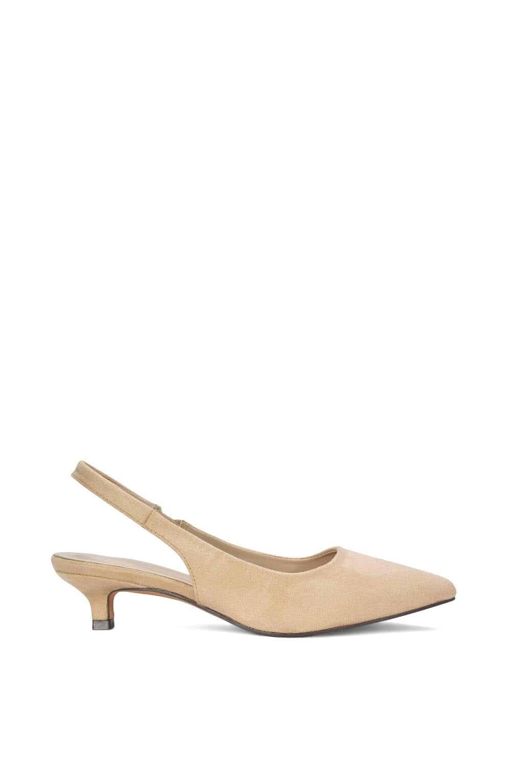 Xy London Women's Beige Pointed Toe Low Kitten Heel Slingback Court Shoes - 7