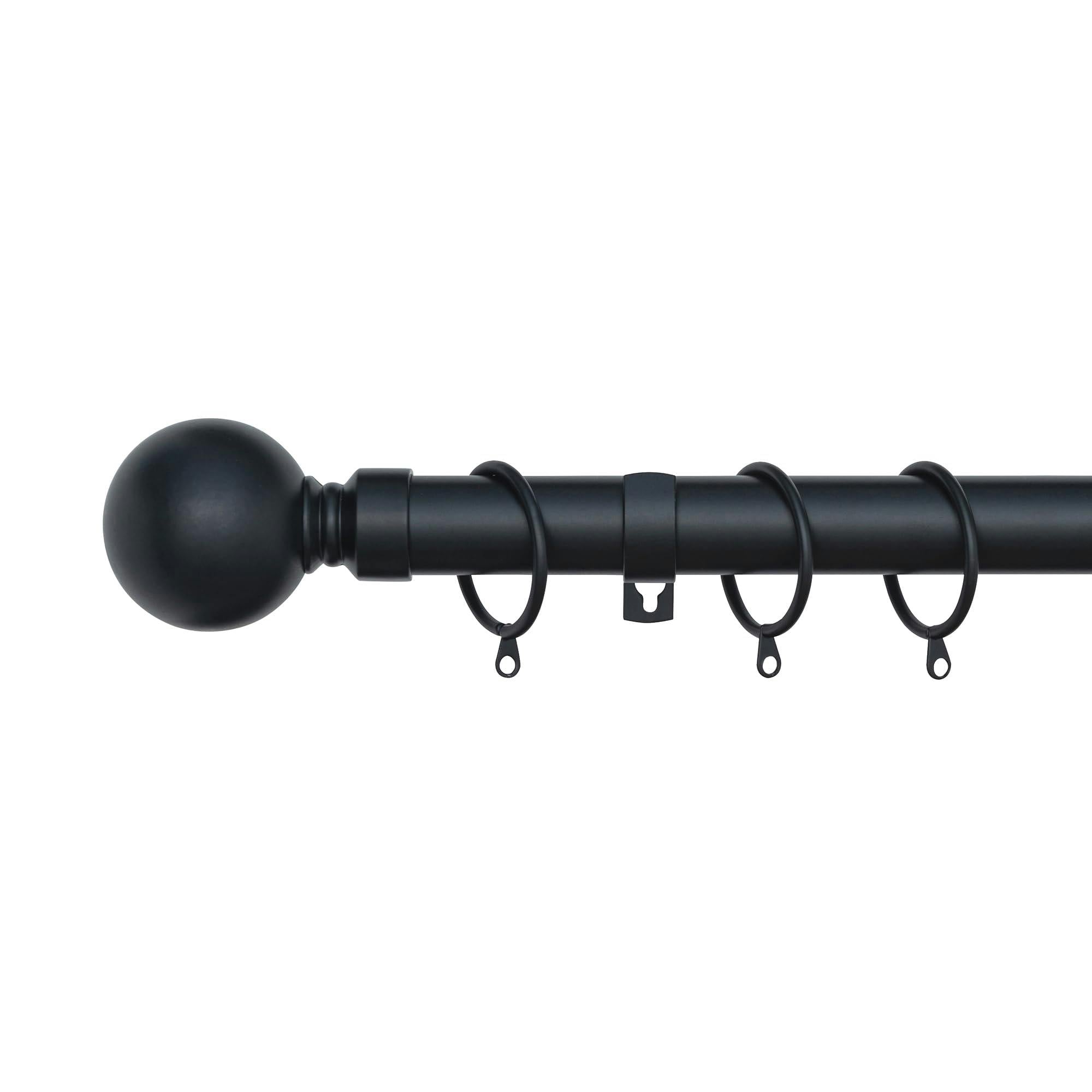 Plain Ball Extendable Curtain Pole (25/28mm) (Matte Black,70cm - 120cm) | Heavy Duty Metal Extendable Curtain Pole, 25/28MM Diameter, Rings & Fittings Included for Bedrooms, Lounges and Living Rooms - Image 3
