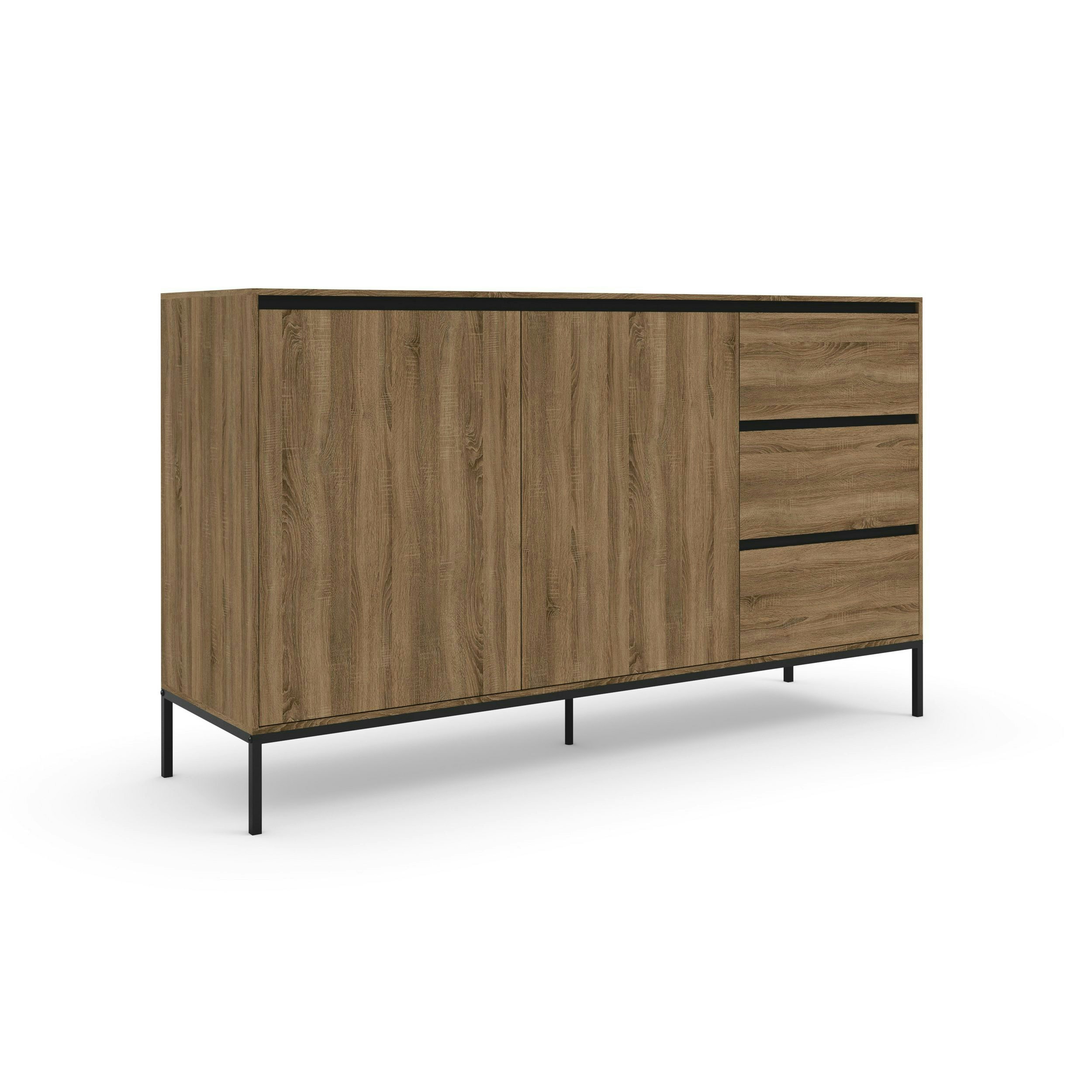 Rackhams Brown Bari Sideboard With 2 Doors / 3 Drawers In Oak Look