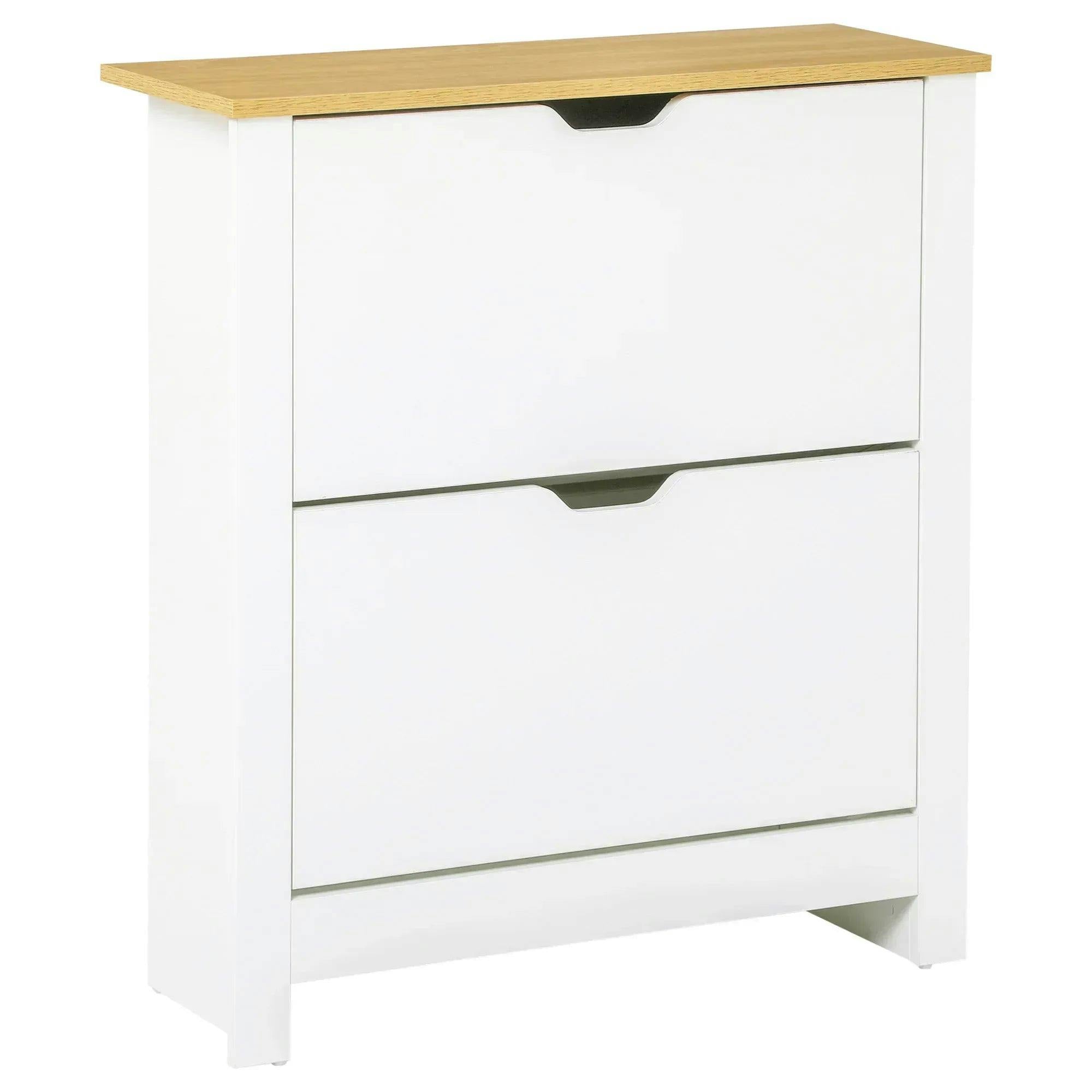 HOMCOM Shoe Storage Cabinet with Flip Drawers Shelves Tabletop in White - Image 6