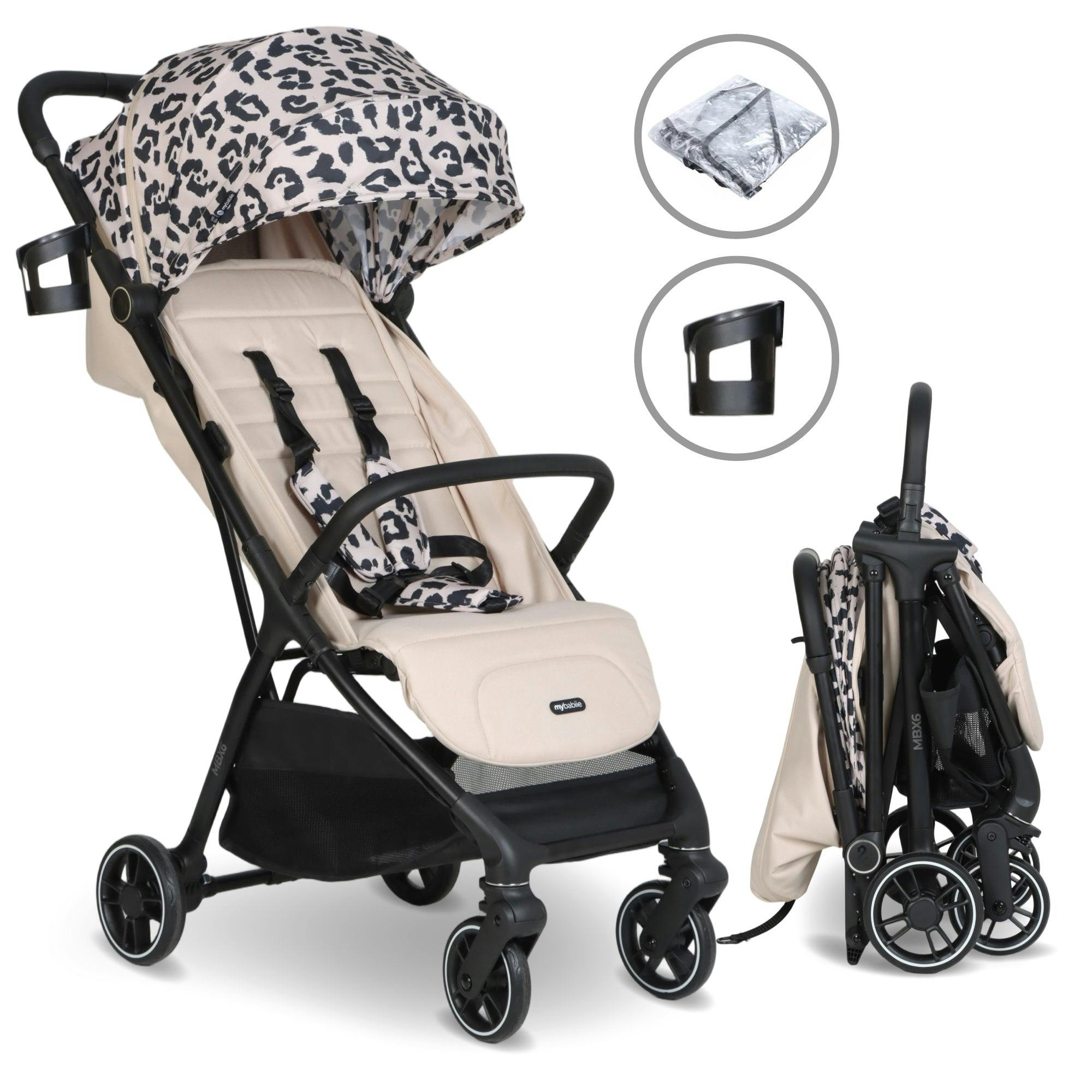My Babiie Mbx6 Auto-Fold Compact Stroller - Fawn Leopard