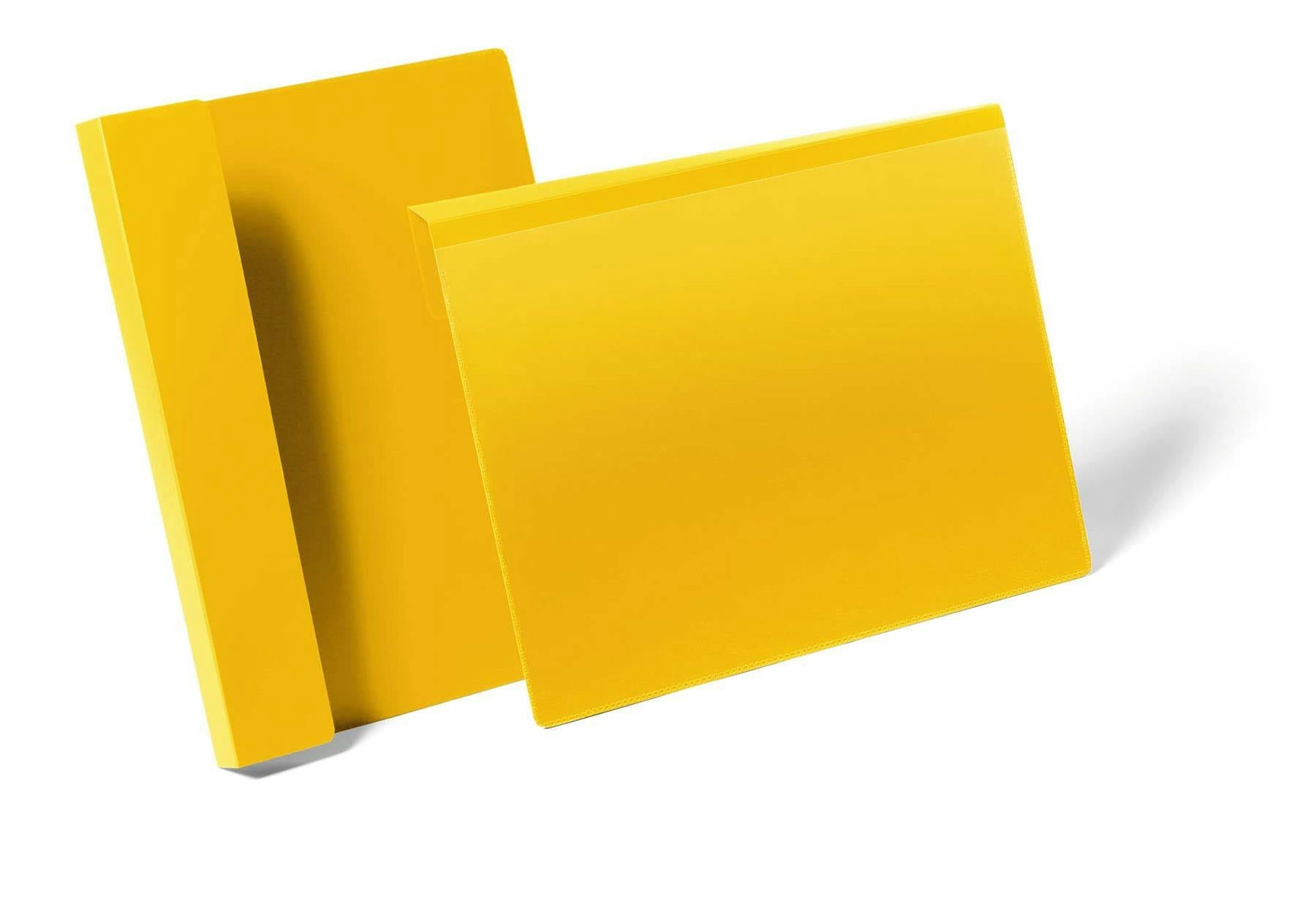 Durable Yellow Hanging Ticket Holder Label Pocket Document Pouch | 50 Pack | A4