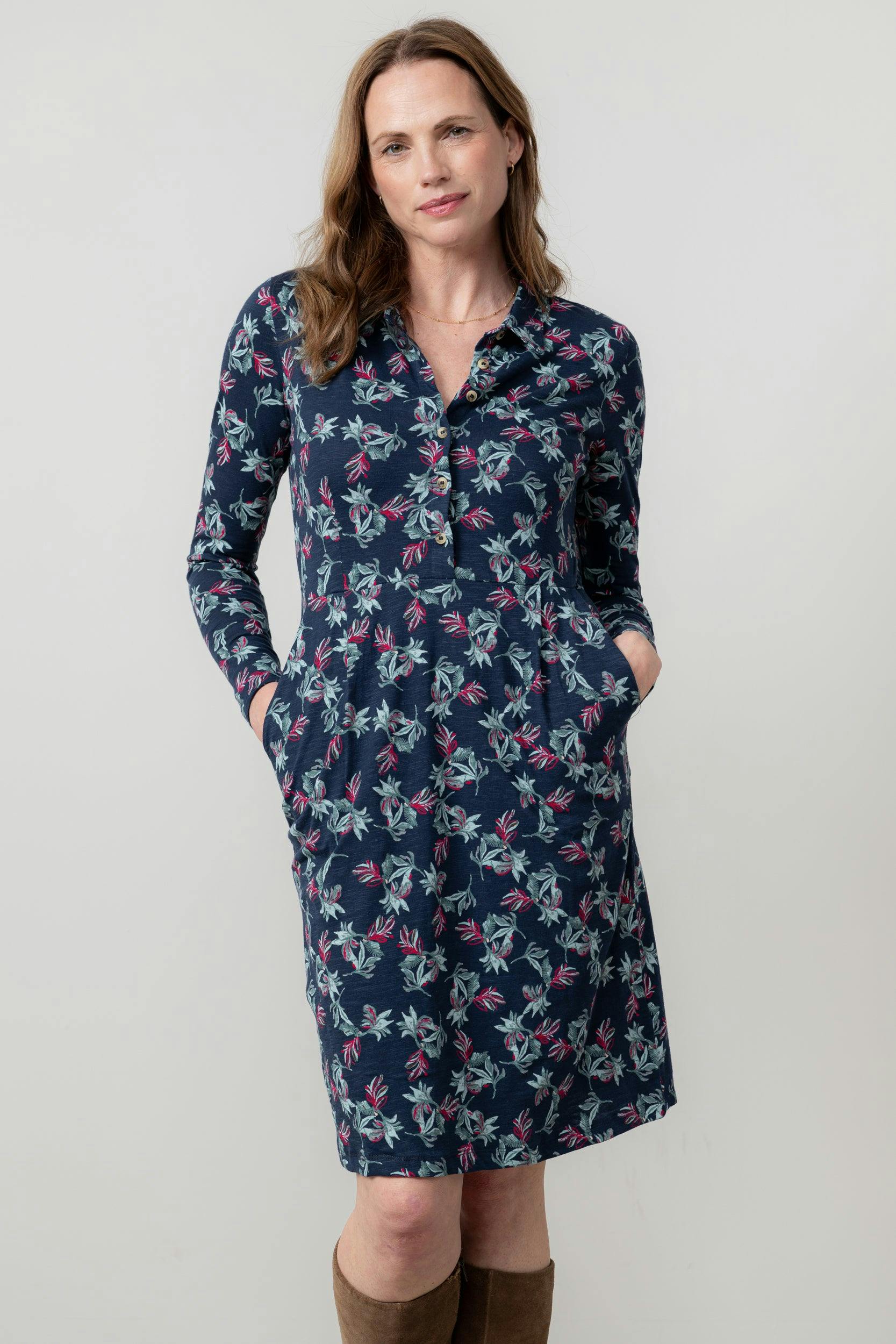 Lily & Me Elmore Organic Cotton Jersey Shirt Dress Navy - 16 - Navy