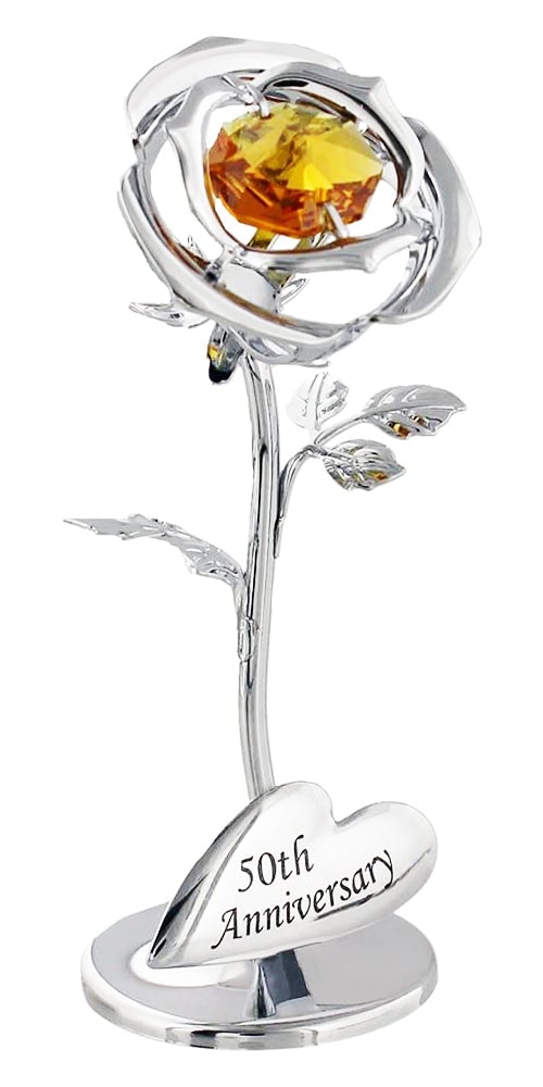 Happy Homewares Silver/Gold Modern "50Th Anniversary" Plated Flower With Swarovski Crystal Glass