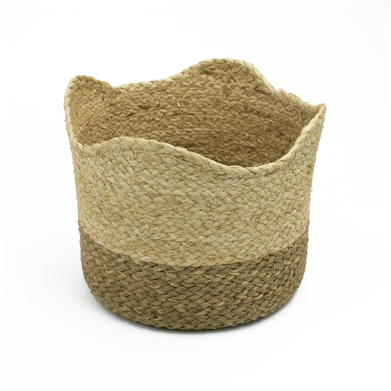 Jvl Golden Palma Natural Scalloped Woven Storage Basket For Stylish Home Organisation