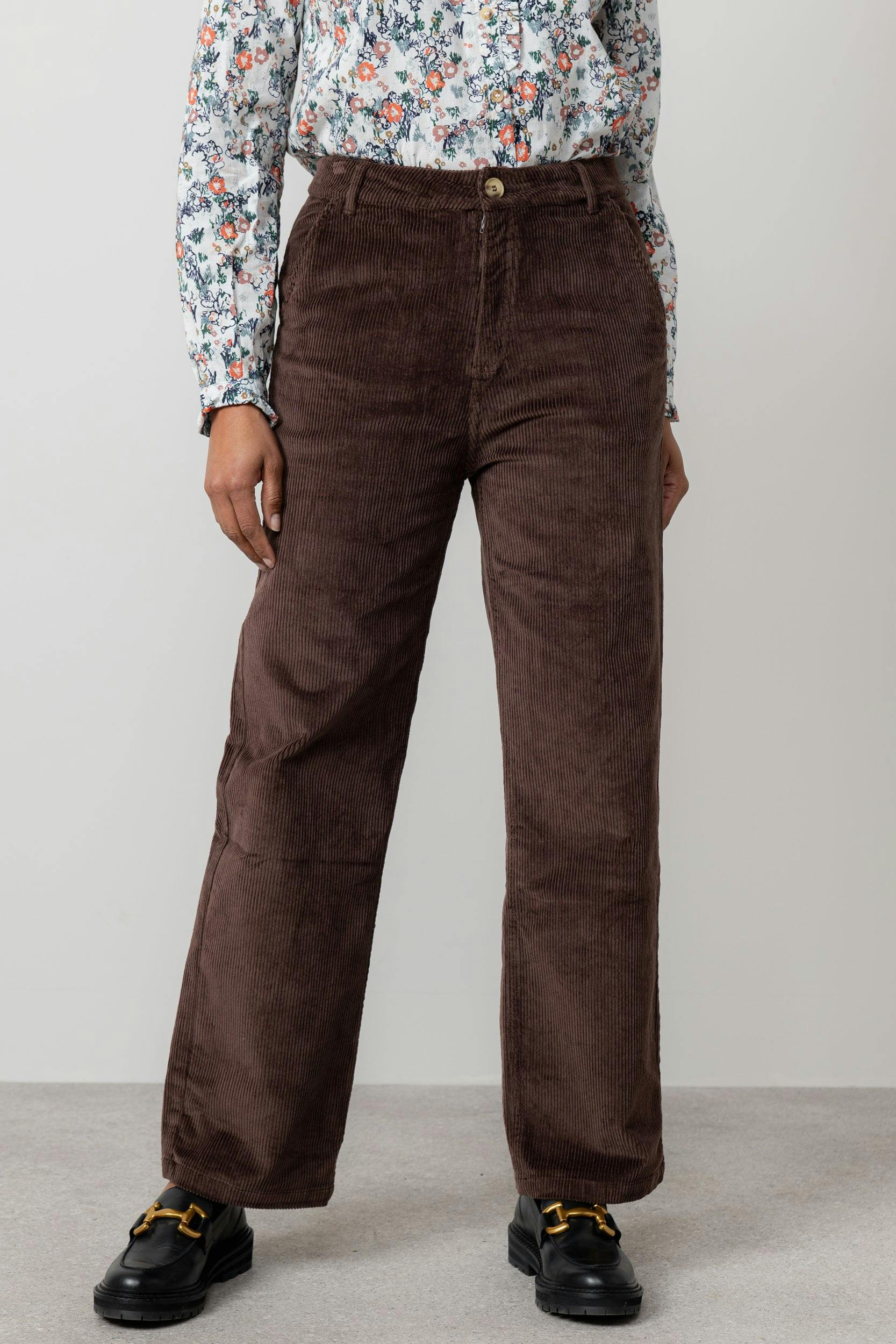 Lily & Me Strachan Stretch Cord Wide Leg Trouser Chocolate - Regular - 20 - Chocolate