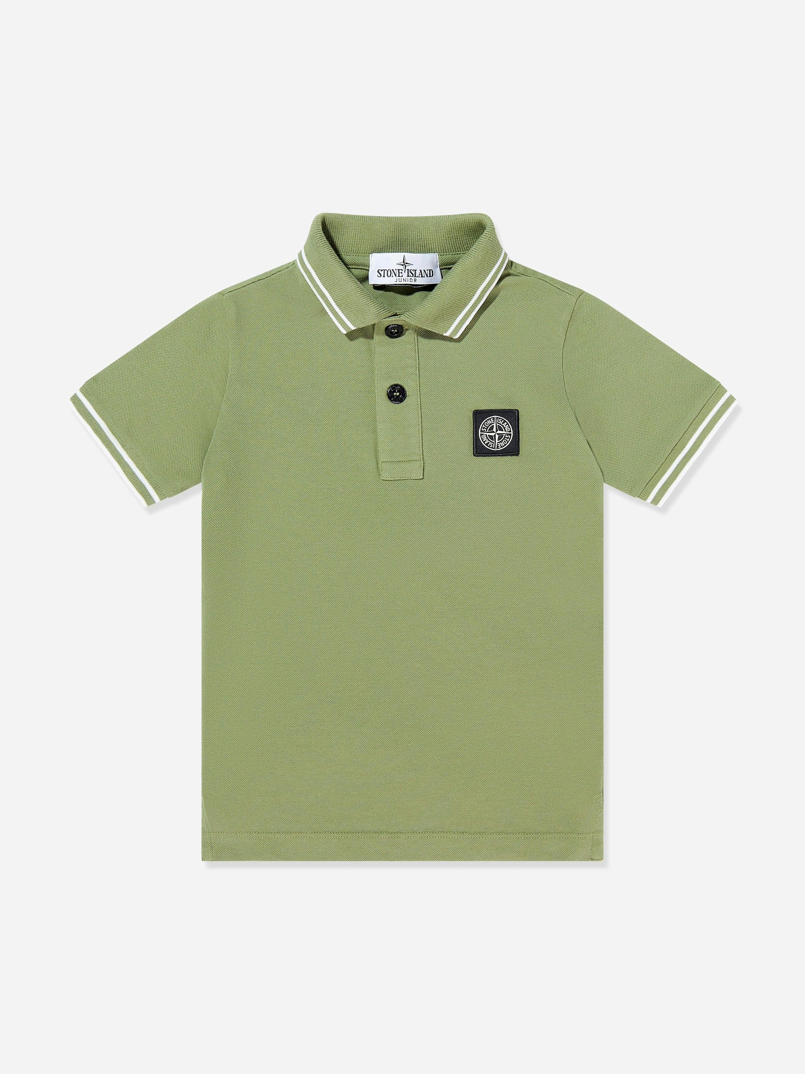 Stone Island Boys Green Junior Compass Patch Polo Shirt In - 12 Yrs