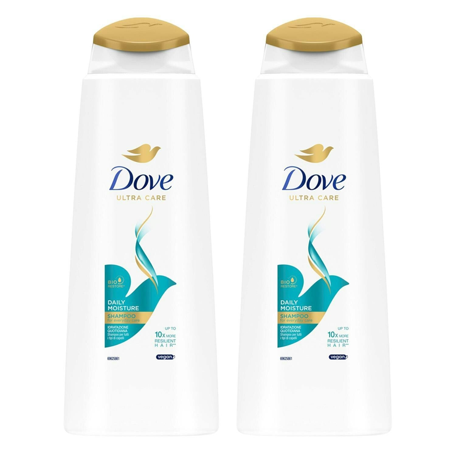 Dove Ultra Care Shampoo - Daily Moisture 2X400 Ml, Bio Restore Technology