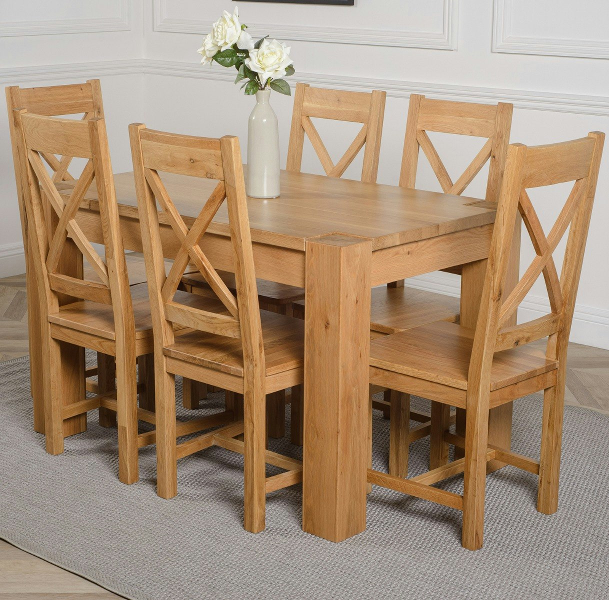 That's Furniture Grain Kuba Oak Dining Table With Berkeley Oak Chairs - Natural Oak - 6 Chairs Small