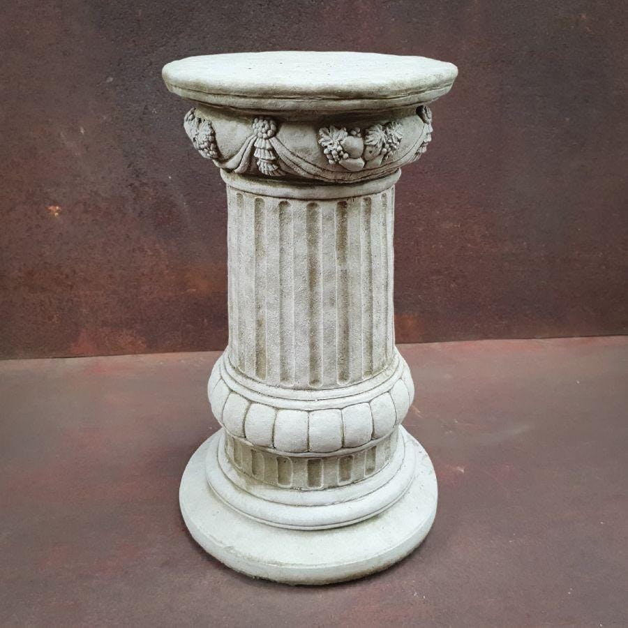Spa White Small Regency Plinth Fruit Detail Statuary Pedestal