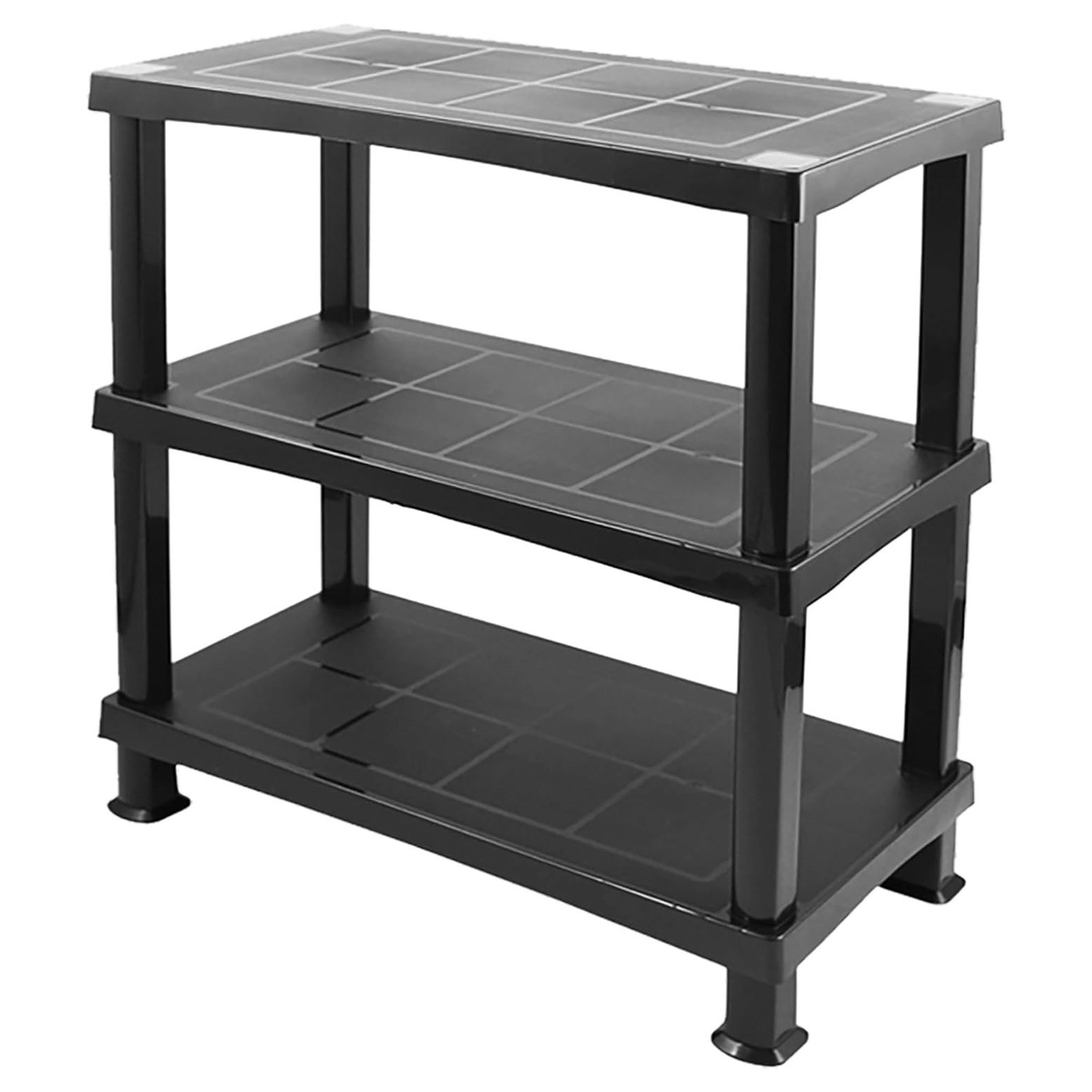 Rackhams Black Multipurpose 3 Tier Strong Plastic Shelving Unit Racking Shelf For Storage - 1 X