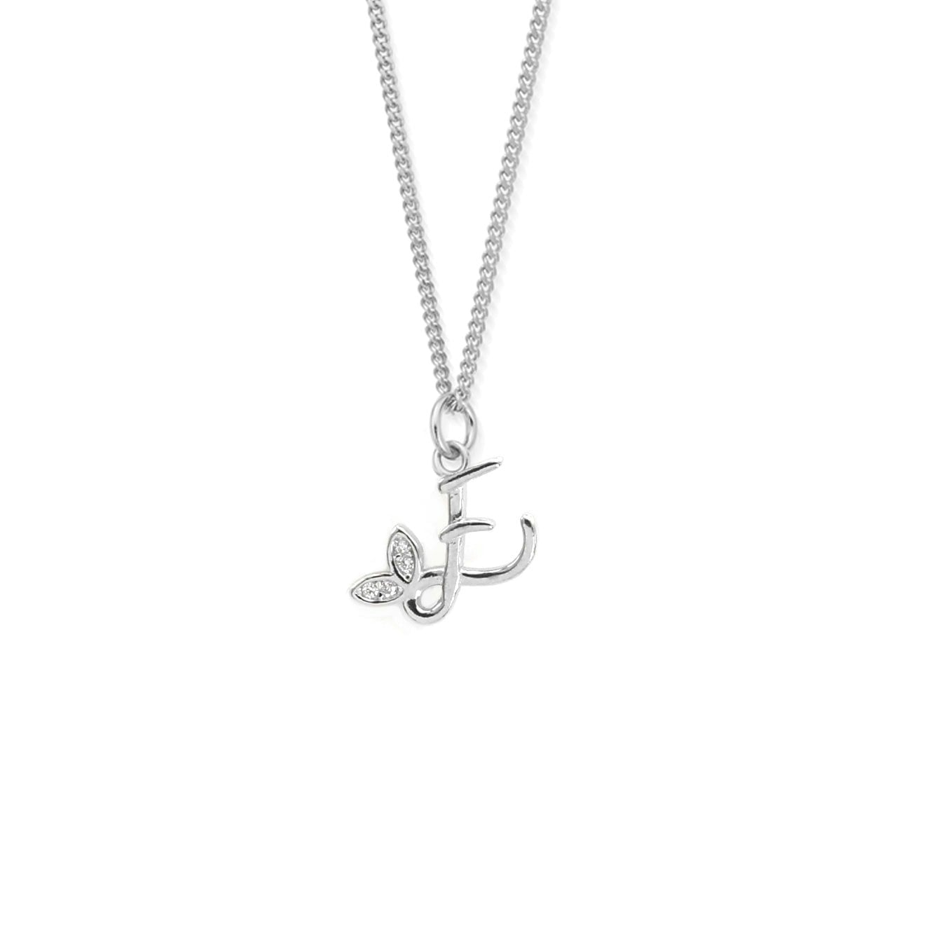 Say It With Silver Dainty Winged Initial Charm Necklace - Sterling - E