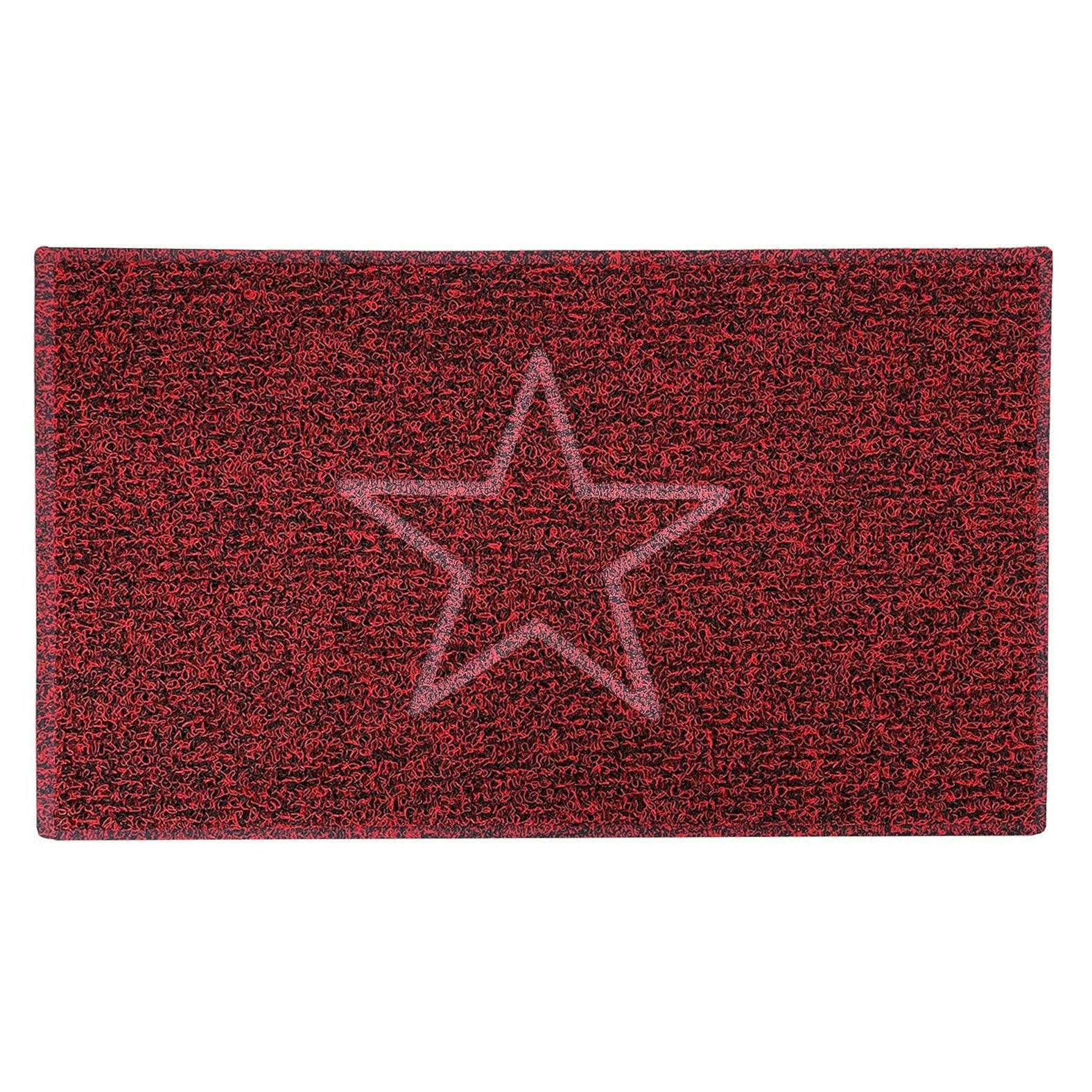 Rackhams Red/Black Embossed Star Spaghetti Door Mat - & - 75Cm X 44Cm