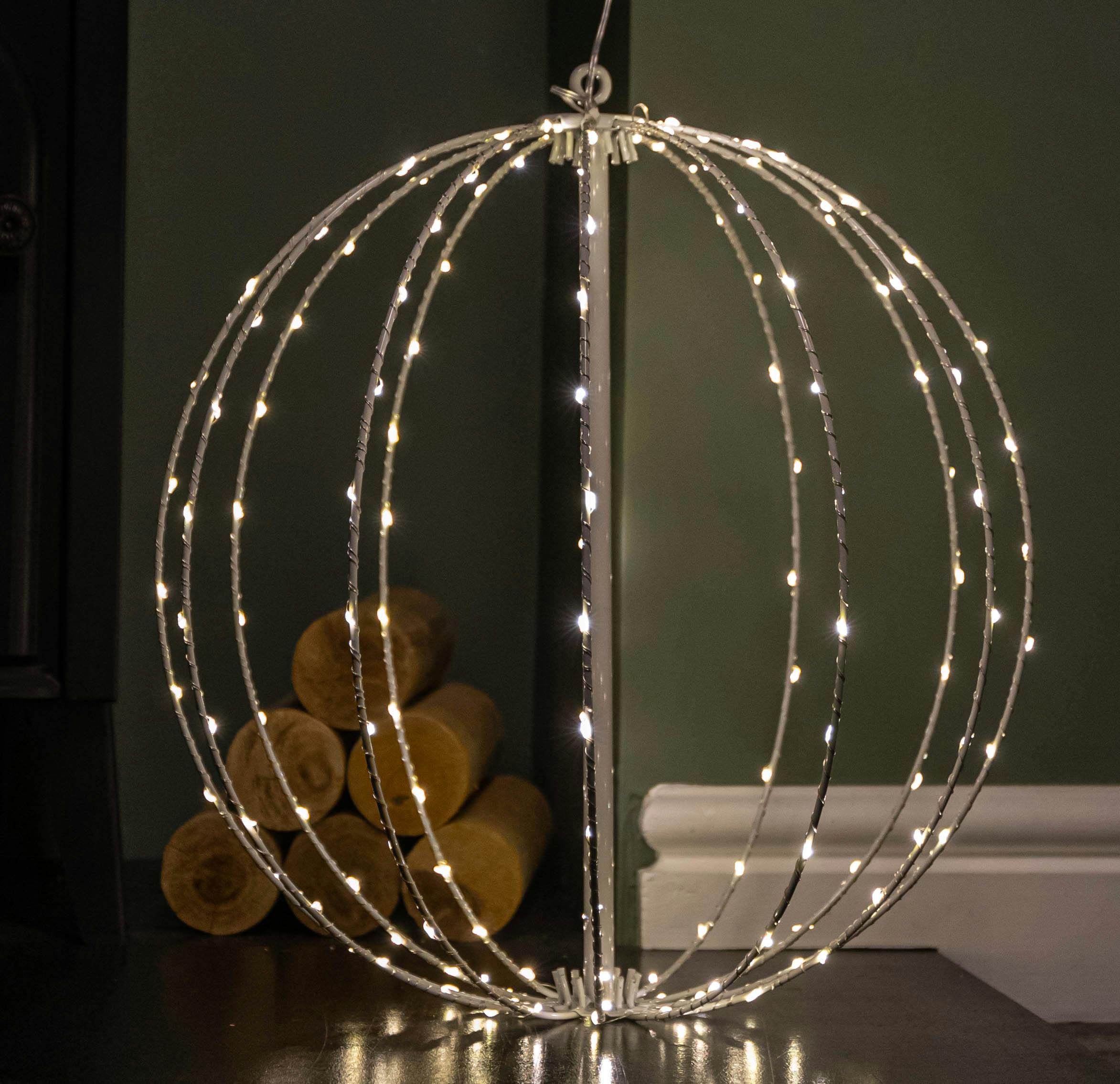 White 40Cm Metal Folding Christmas Ball With 156 Warm Leds - Image 3