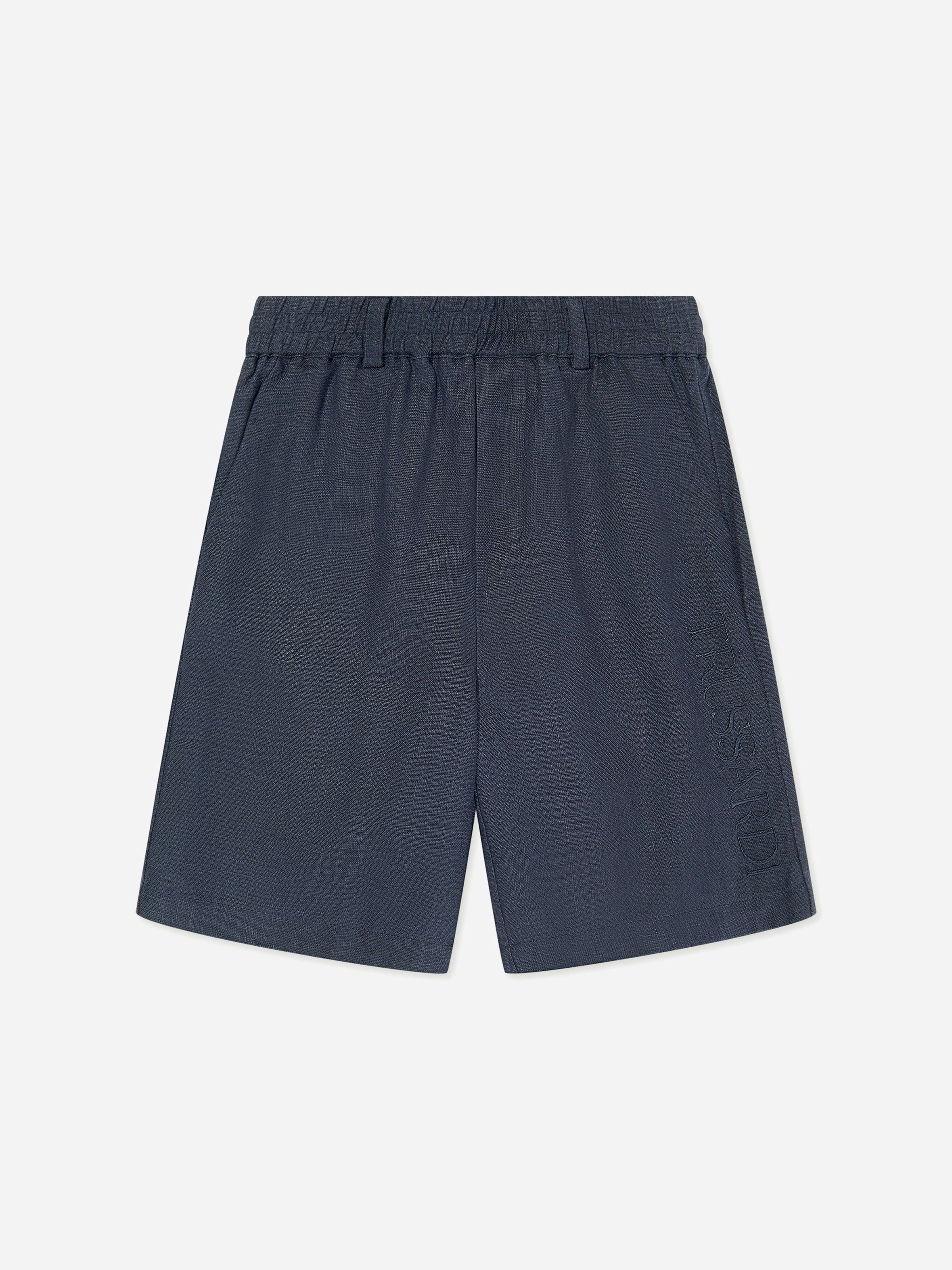 Trussardi Boys Blue Nauta Linen Bermuda Shorts In - 14 Yrs