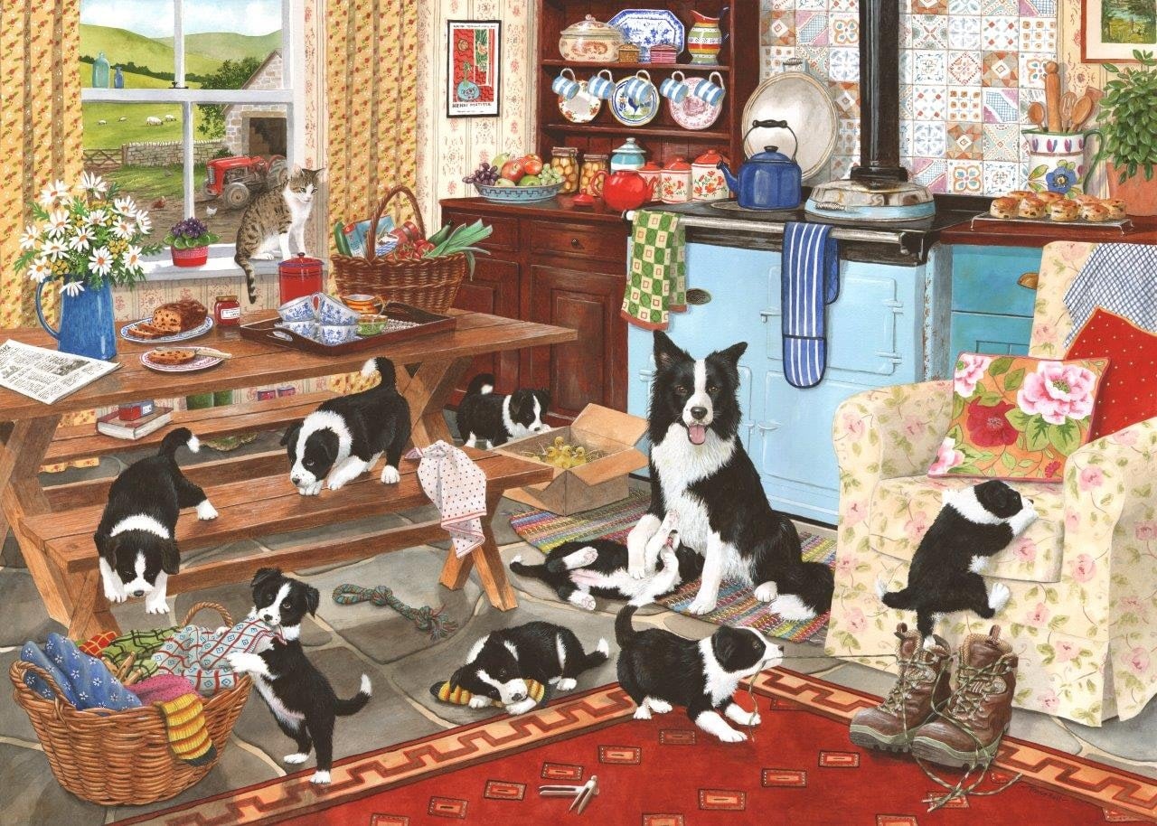 The House of Puzzles Collie Wobbles 1000 Piece Jigsaw Puzzle - Tracy Hall Illustration - FSC® Certified Board - Image 5
